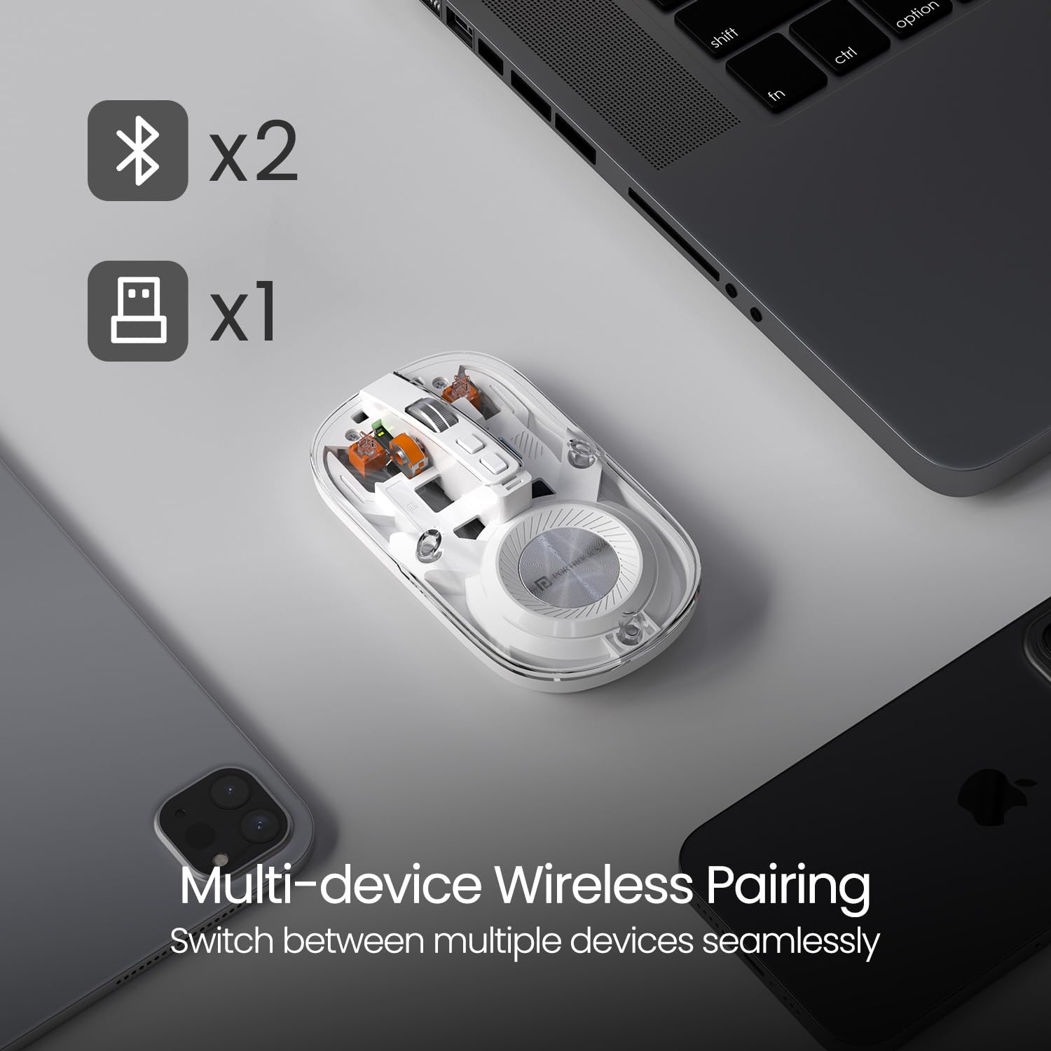 Portronics Toad 8 Transparent Wireless Bluetooth Mouse with Dual Wireless (BT + 2.4 GHz)