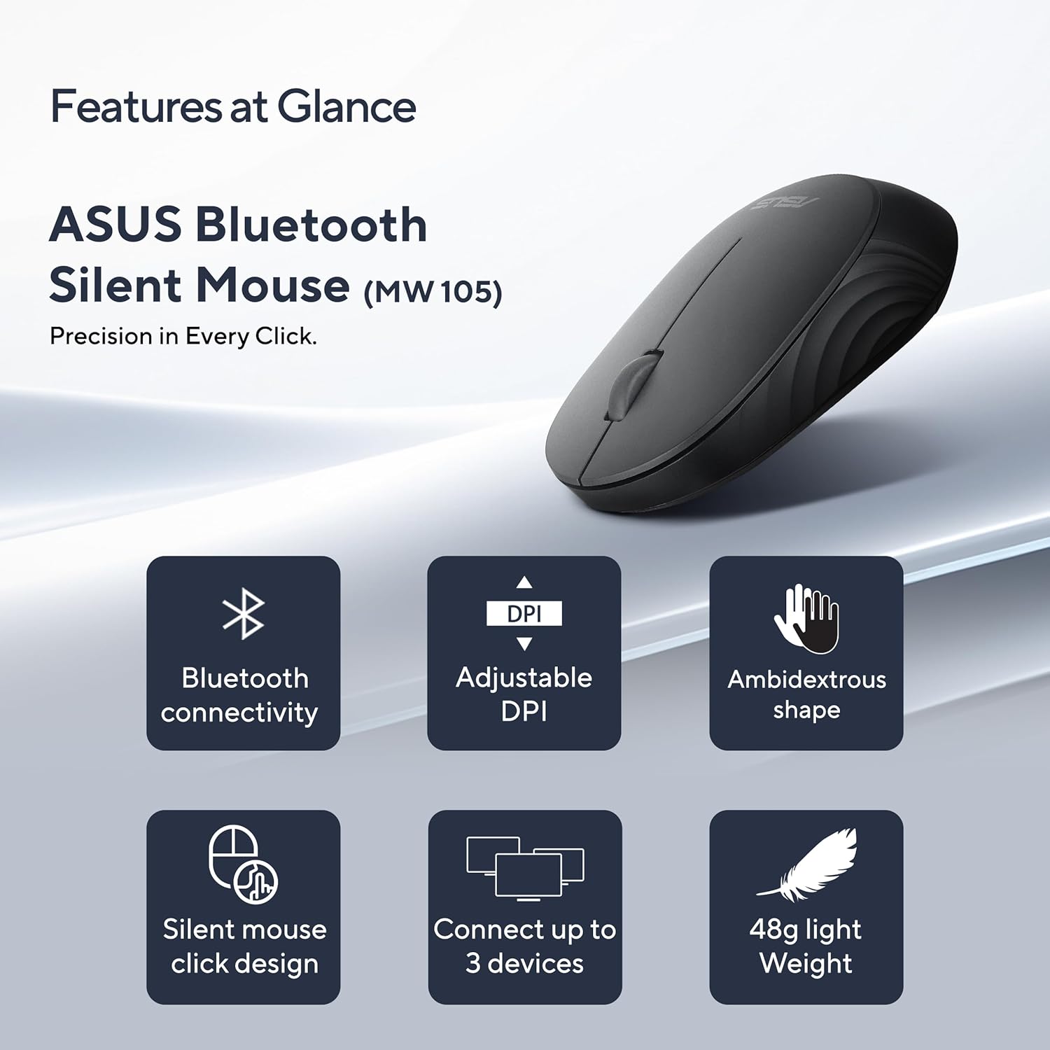 ASUS MW105 Multi-Device Wireless Bluetooth Silent Mouse