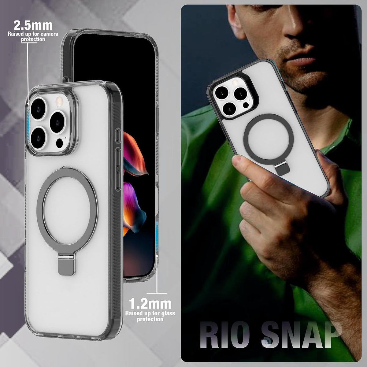 Muvtech Rio SNAP Kickstand TPU Case Compatible for iPhone 16 Pro - Black