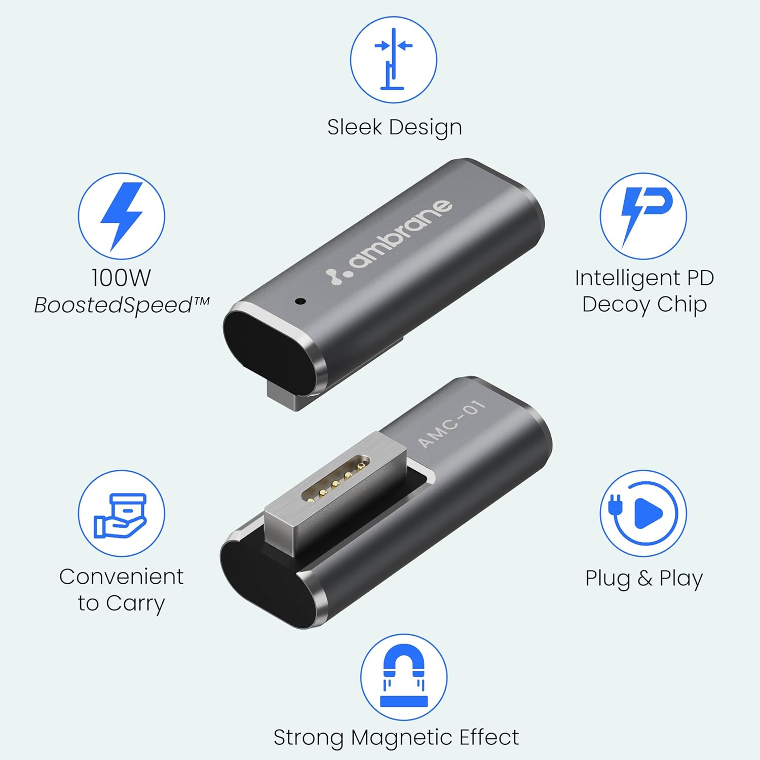 Ambrane USB C to Magnetic T-Tip Adapter
