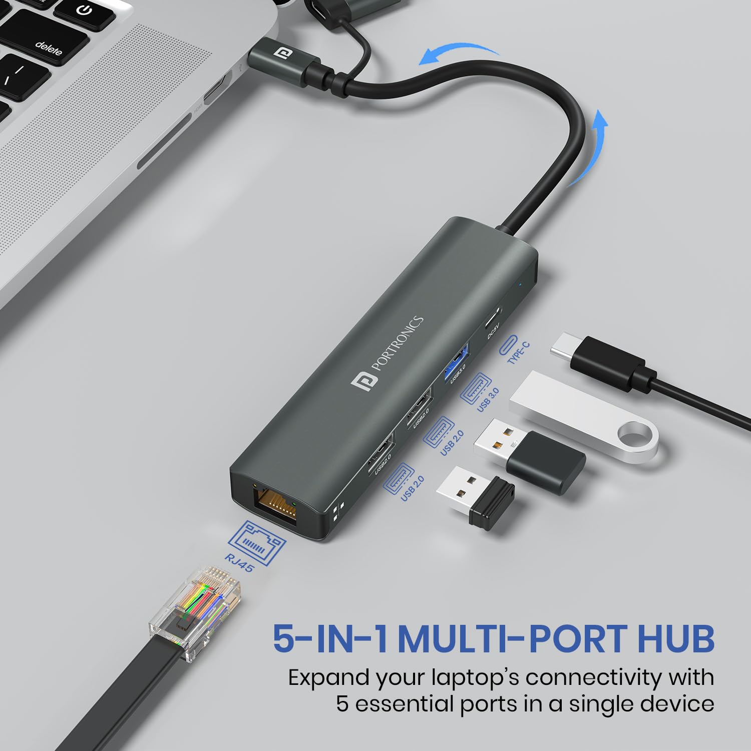 Portronics Mport Edge,5 Ports Dual USB Hub Dock