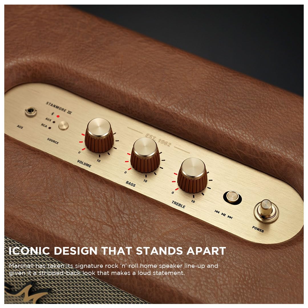 Marshall Stanmore III Wired Connectivity Home Speaker with Bluetooth 5.2 & RCA or 3.5mm Input - Brown