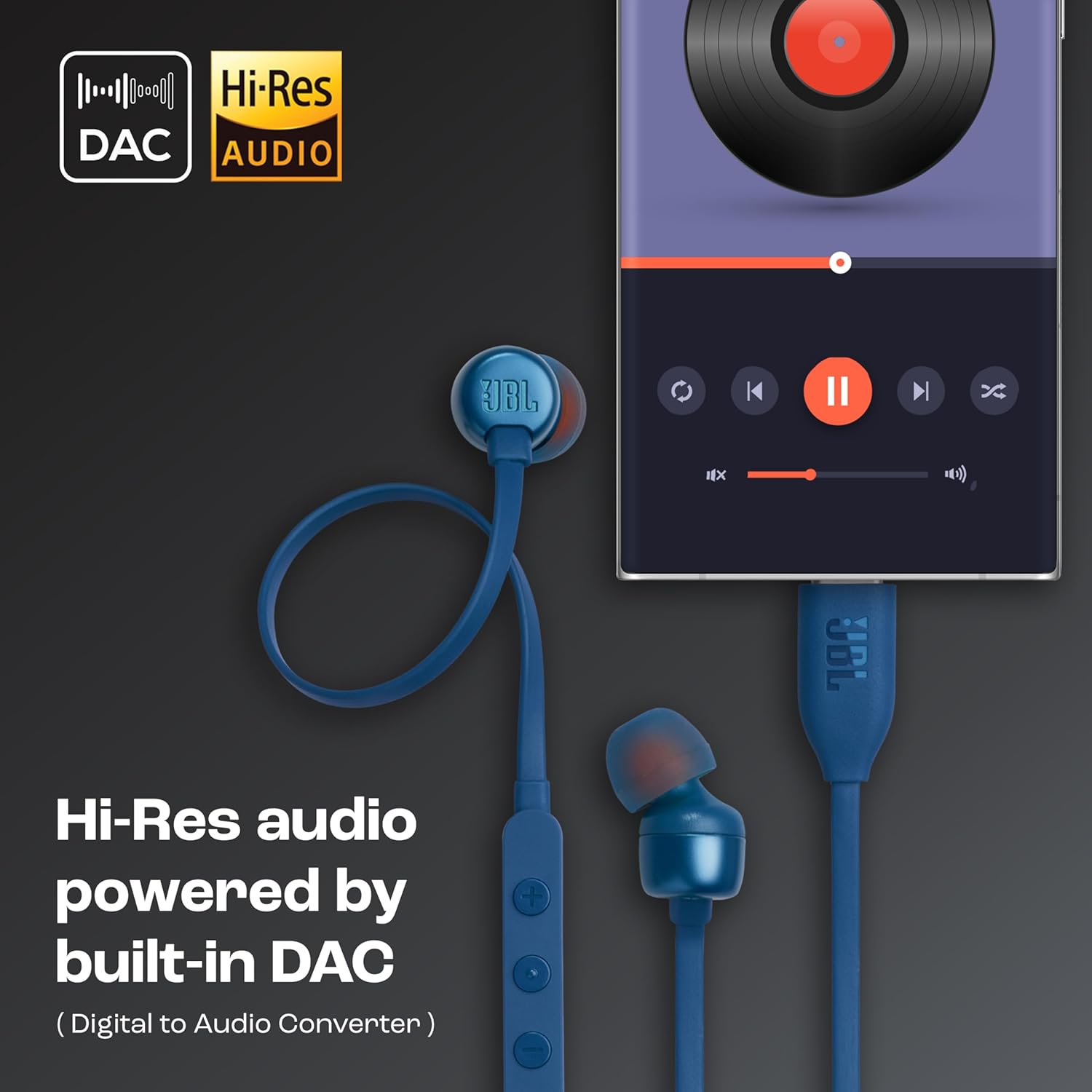 JBL Tune 310 Wired in Ear Type C Headphones, Hi-Res Audio with Digital-to-Analog Converter