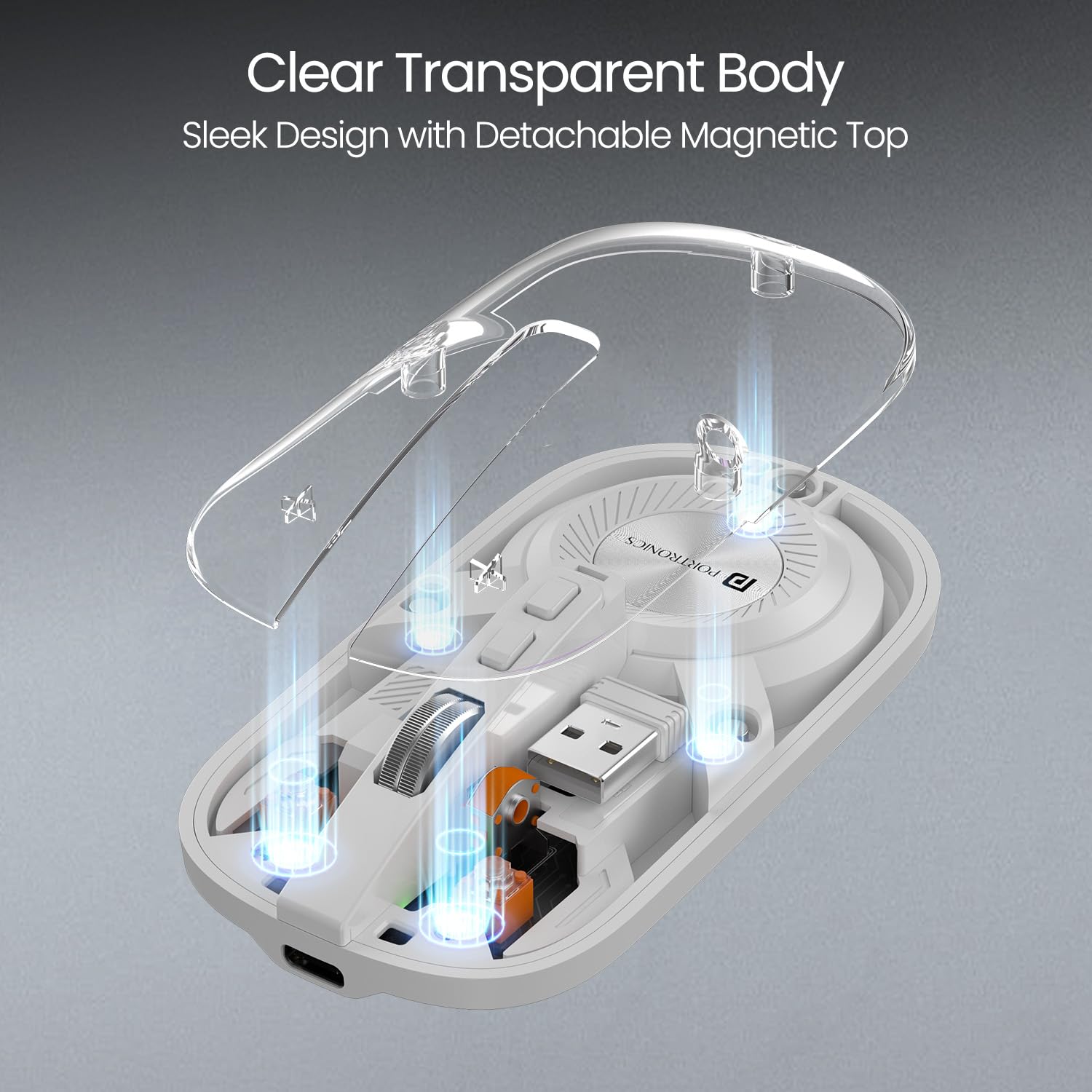 Portronics Toad 8 Transparent Wireless Bluetooth Mouse with Dual Wireless (BT + 2.4 GHz)