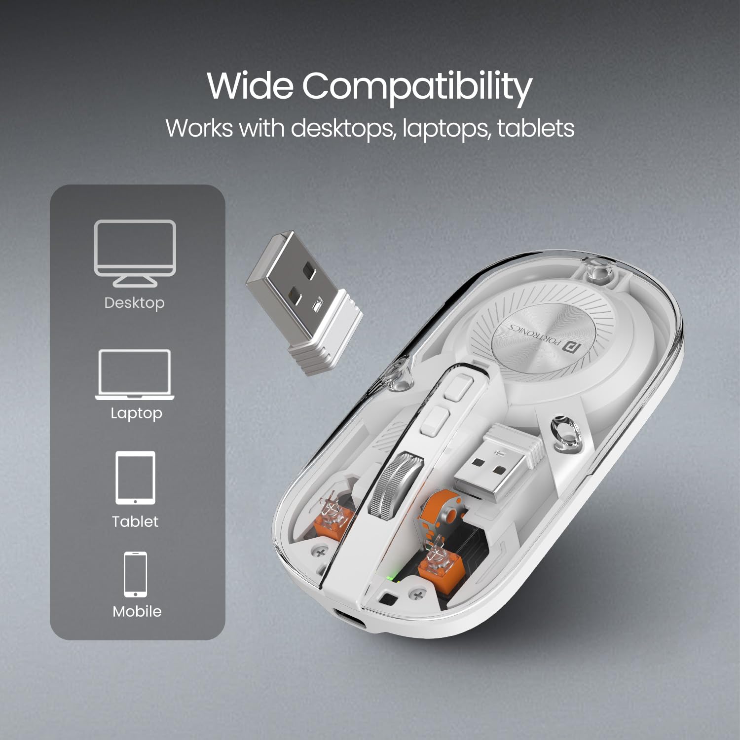 Portronics Toad 8 Transparent Wireless Bluetooth Mouse with Dual Wireless (BT + 2.4 GHz)