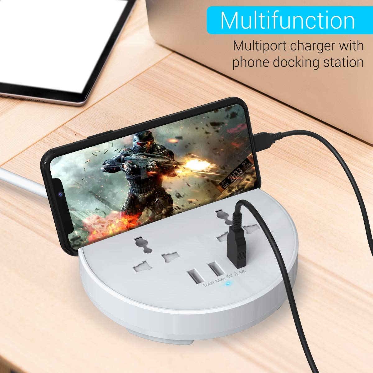 Portronics Power Bun Extension Board with 2 Universal Sockets & 3 USB Ports