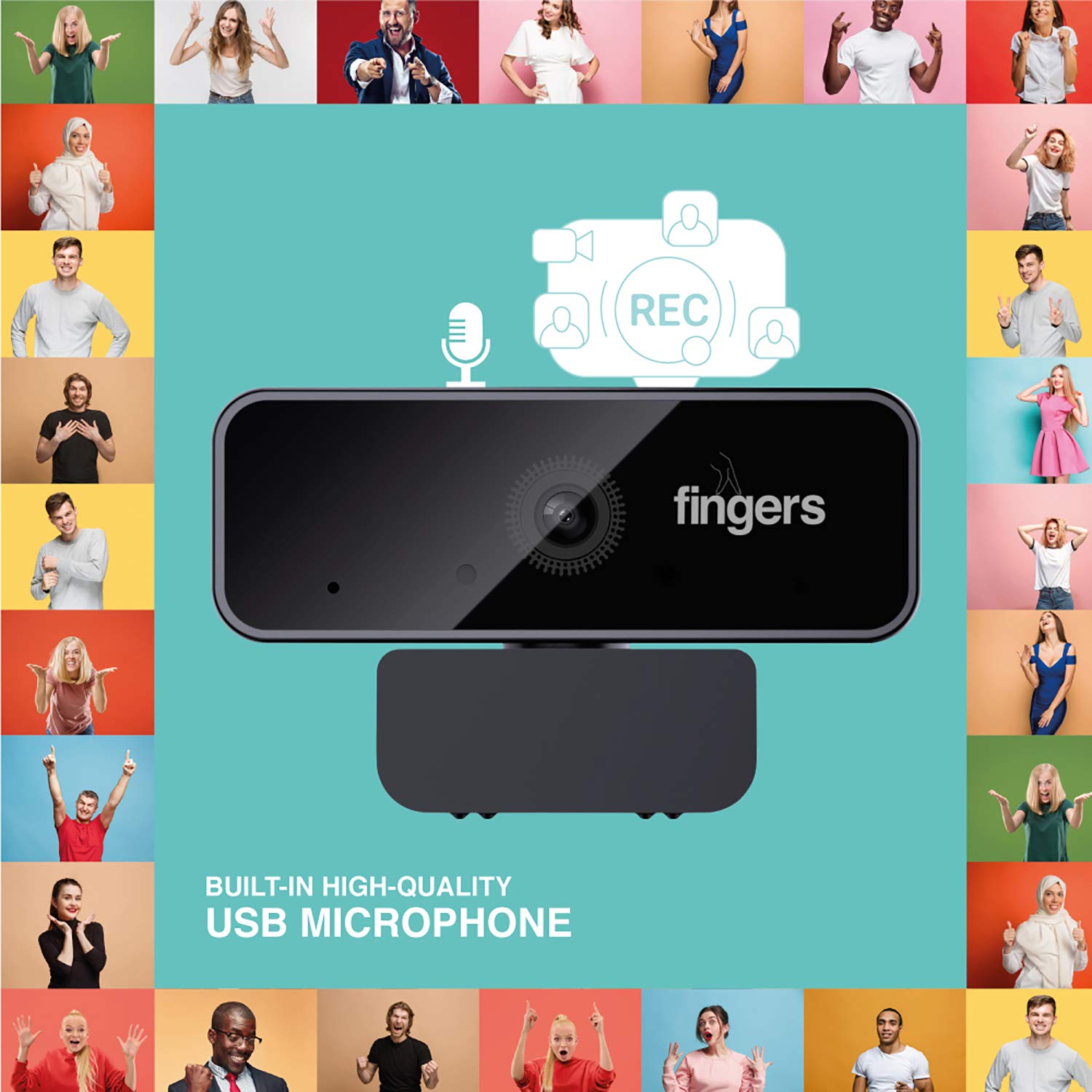 FINGERS 1080 Hi-Res Webcam with 1080P Wide Angle Lens&Built-in USB Mic