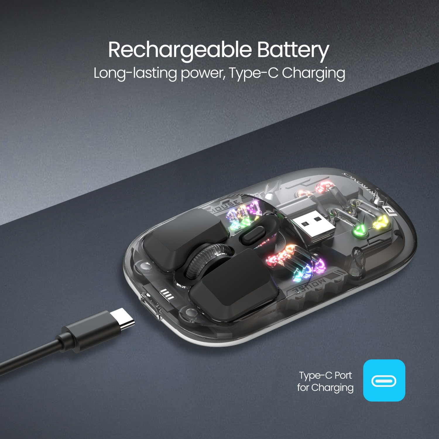 Portronics Toad 5 Transparent Bluetooth Mouse with 2.4 GHz