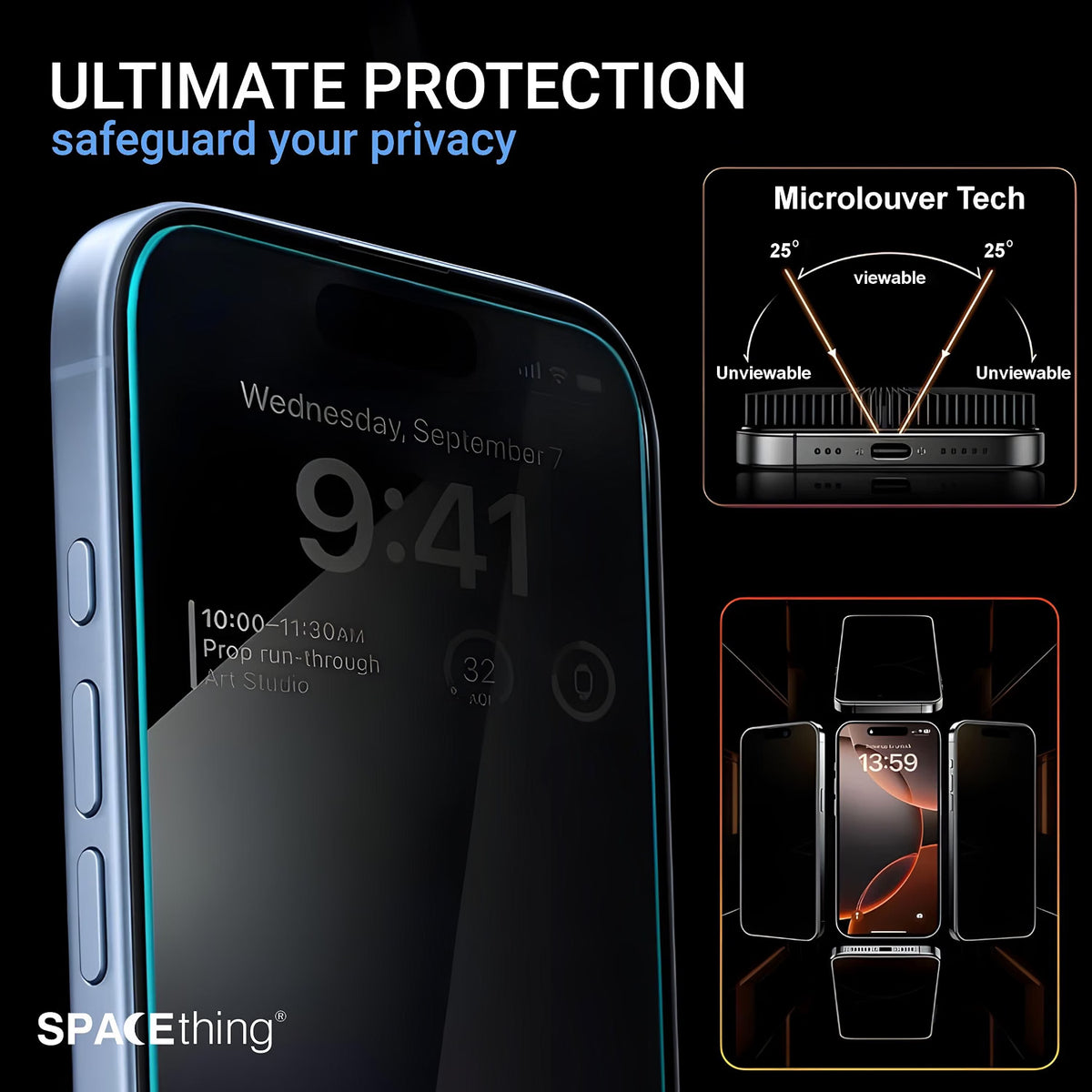 Spacething Titan 360 Degree Privacy Glass for iPhone 18 Pro Max/Pro, Anti Spy Screen Protector