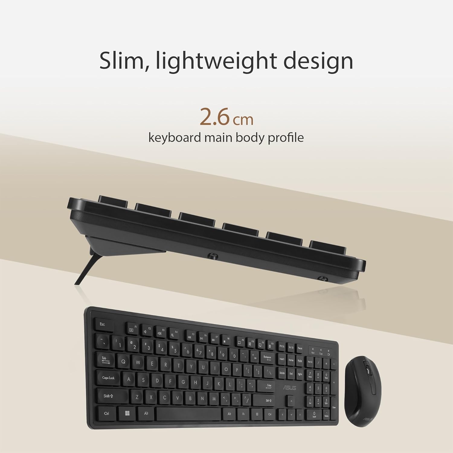 ASUS Wireless Keyboard and Mouse Set CW101, Upto 1000 Adjustable DPI,2.4 GHz Nano Receiver, Gaming-Grade, Laser-Engraved keycaps, Near-Silent Operation, Compact & Light Weight Design (Black)