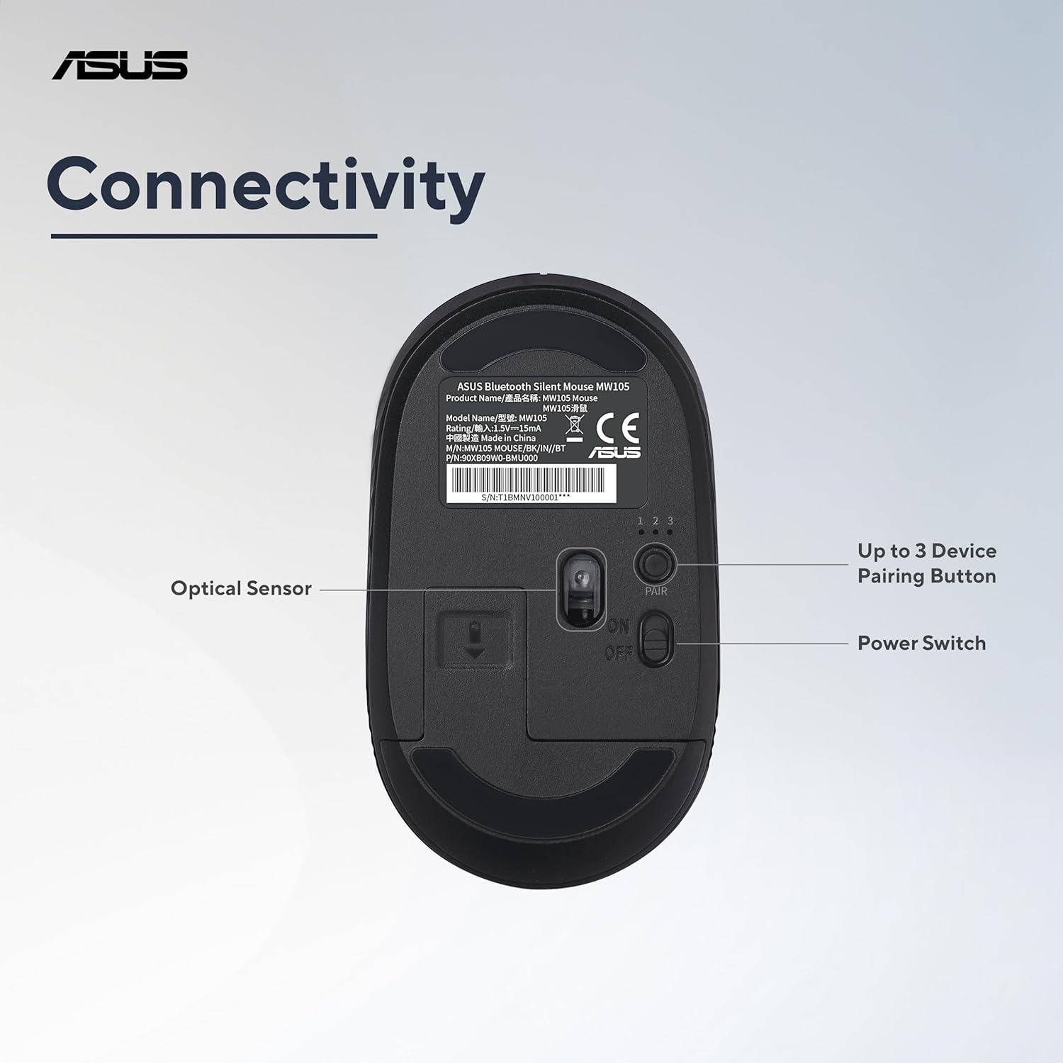 ASUS MW105 Multi-Device Wireless Bluetooth Silent Mouse