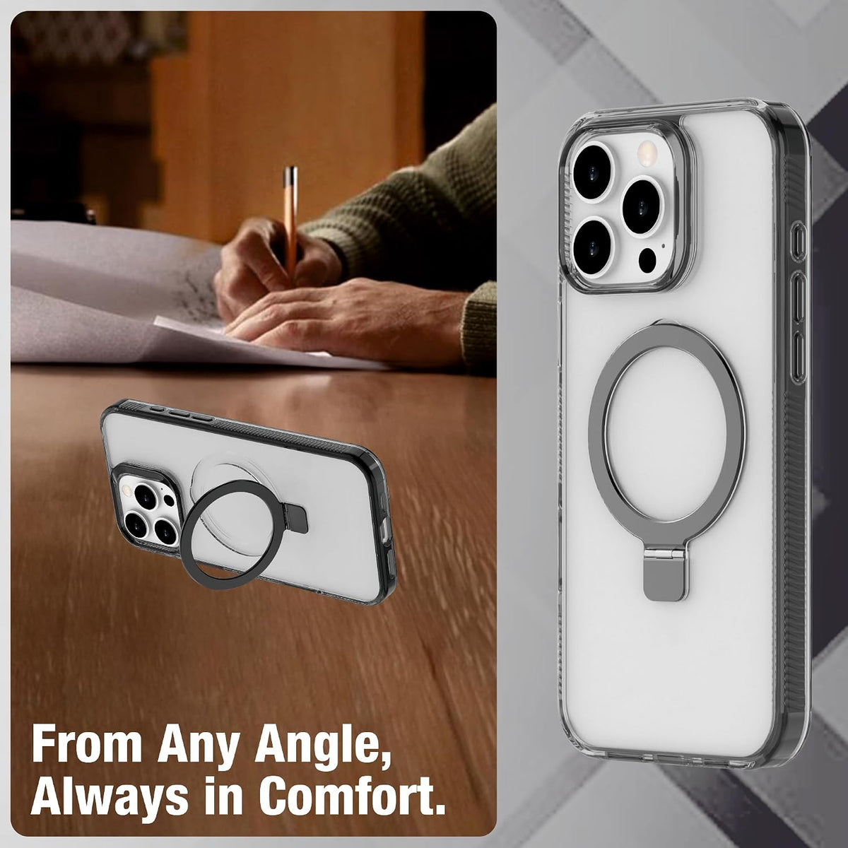 Muvtech Rio SNAP Kickstand TPU Case Compatible for iPhone 16 Pro - Black