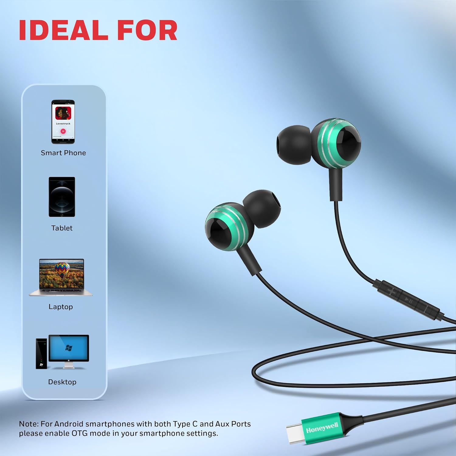 Honeywell Suono P70 Wired in Ear Earphones with Built in Mic 10mm*2 Drivers