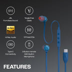 JBL Tune 310 Wired in Ear Type C Headphones, Hi-Res Audio with Digital-to-Analog Converter