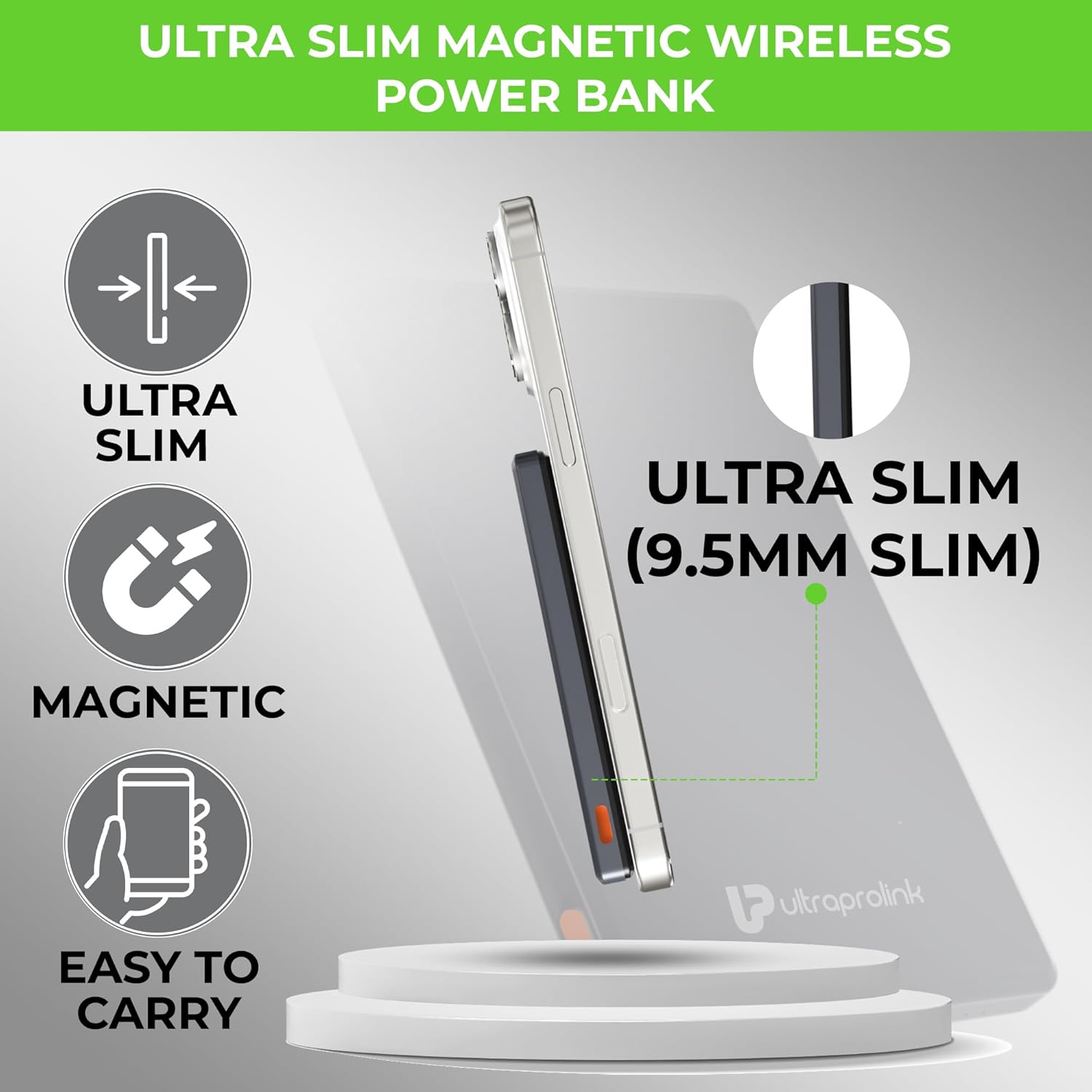 UltraProlink 5000mAh Slimmest Wireless Magnetic Mag-Safe Power Bank