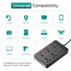 Ambrane Extension Board, 4 Type C, 2 USB, 5 International Power Sockets (SmartStrip 2 Pro, Black)