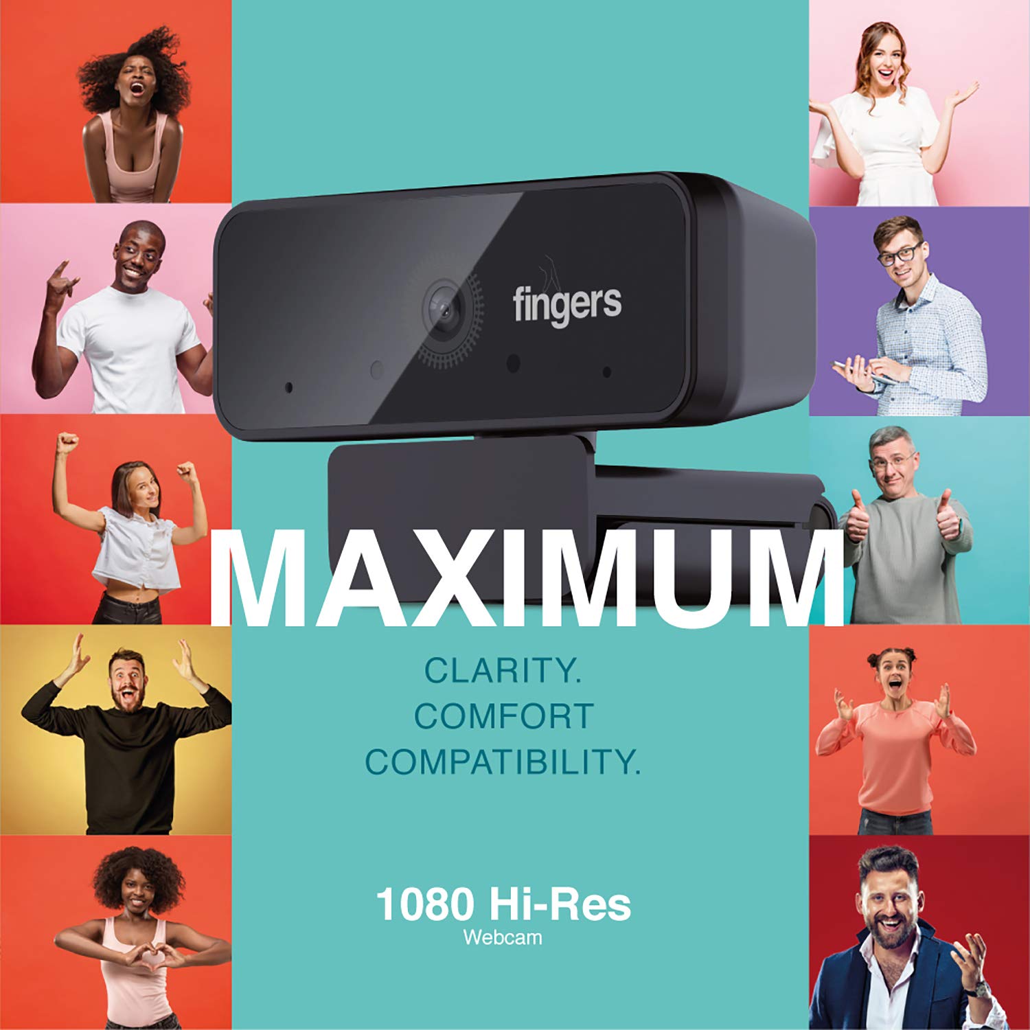 FINGERS 1080 Hi-Res Webcam with 1080P Wide Angle Lens&Built-in USB Mic