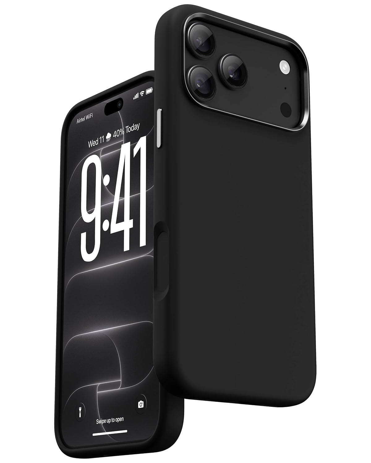 Vaku Luxos® Liquid Silicon Magpro TPU Back Cover Case for iPhone 18 Pro Soft Silk Matte Design | Black