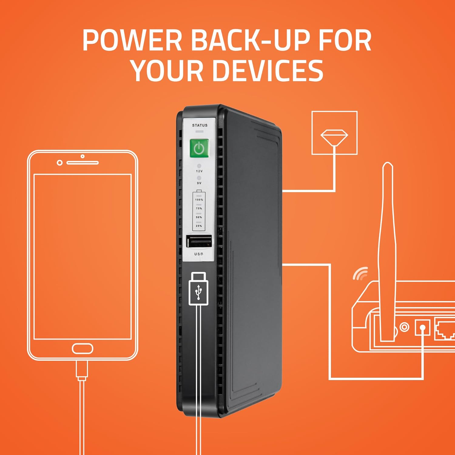 Artis AR-MINIDC-3 Mini UPS for WiFi Router/Modem/Set top Box Devices 8800mAh Battery