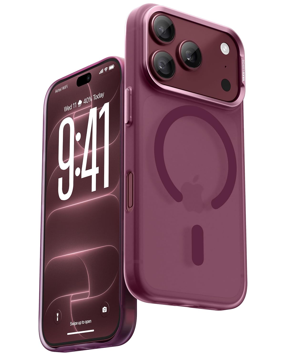 Vaku Luxos® MISTRO Magpro MagSafe Transparent TPU Back Cover Case for iPhone 18 Pro Max Frosted Matte Semi Finish | Dark Cherry