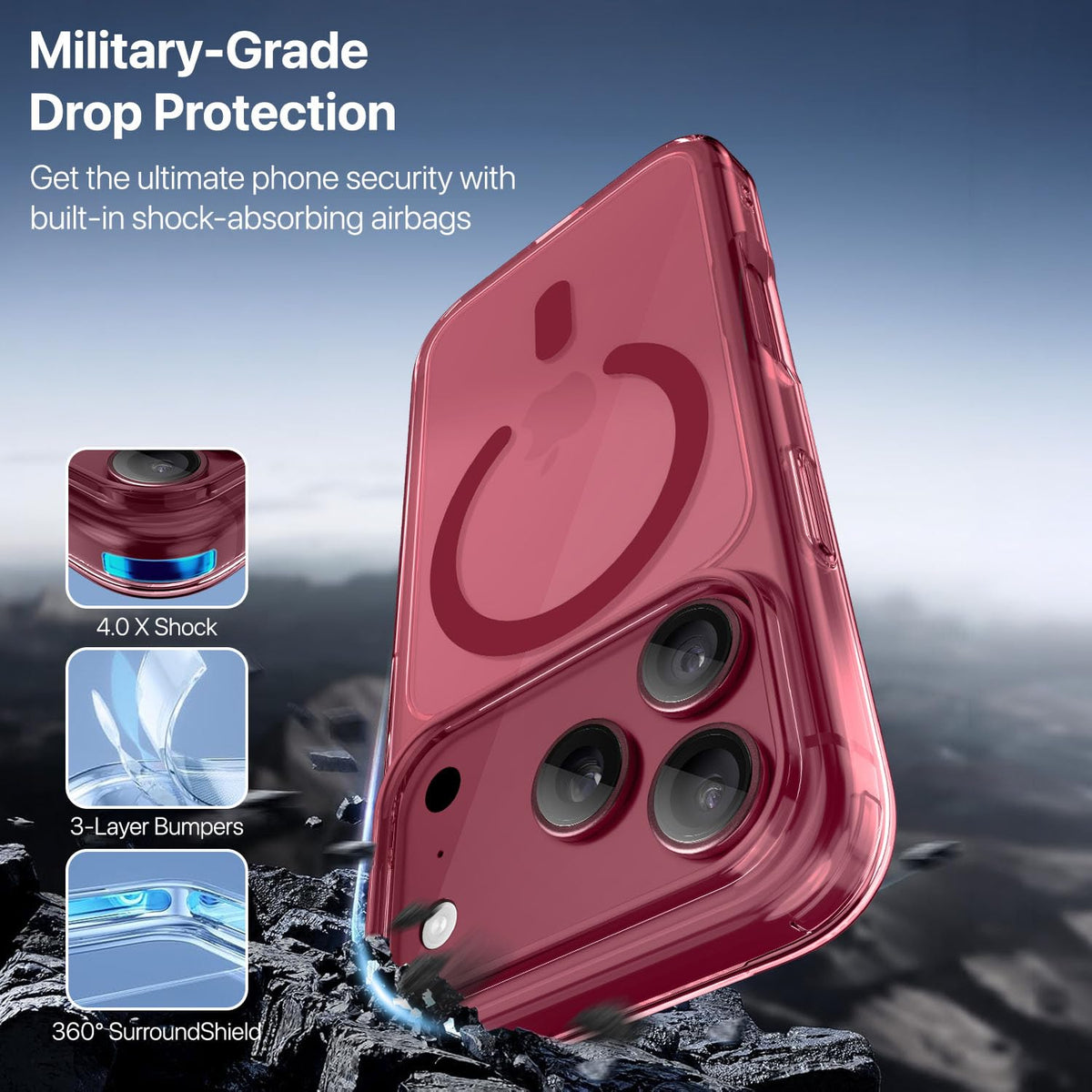 Vaku Luxos® KLYRA Magpro Transparent TPU Back Cover Case for iPhone 18 Pro Crystal Clear | Dark Cherry