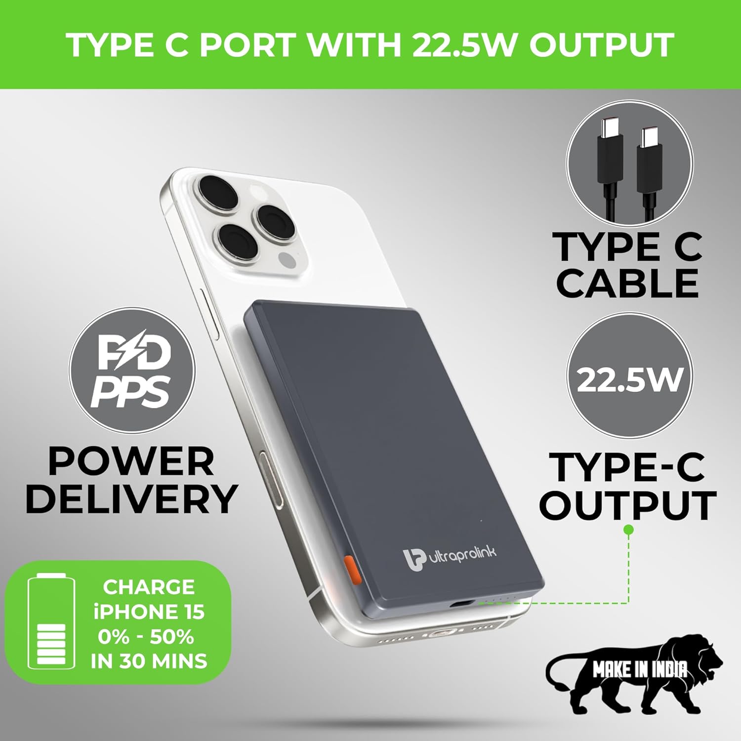 UltraProlink 5000mAh Slimmest Wireless Magnetic Mag-Safe Power Bank