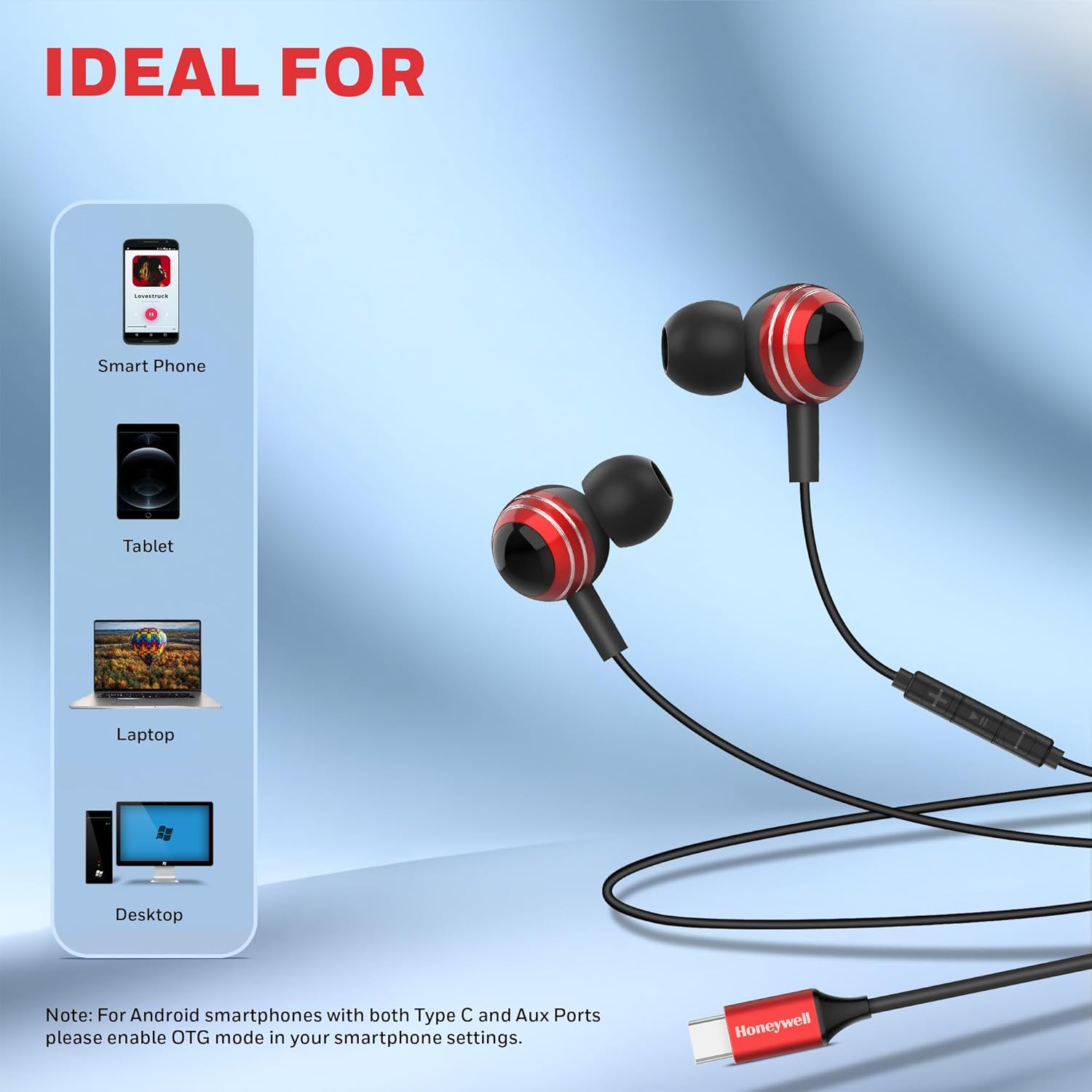 Honeywell Suono P70 Wired in Ear Earphones with Built in Mic 10mm*2 Drivers