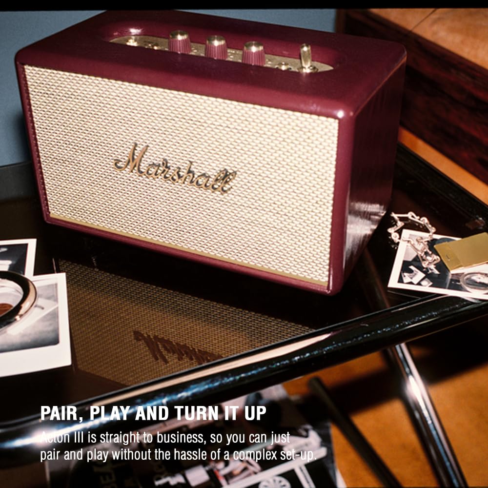 Marshall Acton III 60 W Bluetooth Powered Home Speaker, Burgundy