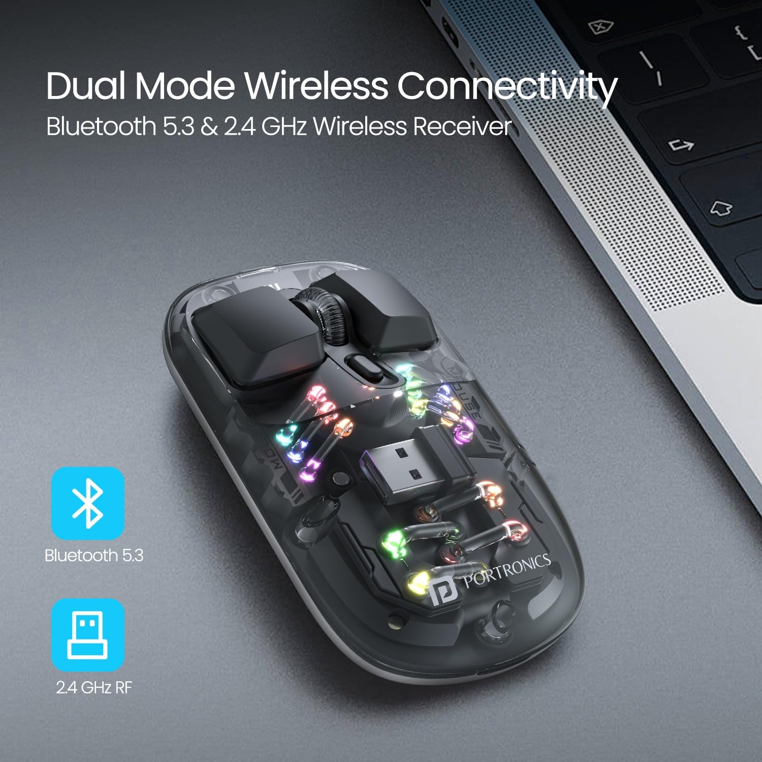 Portronics Toad 5 Transparent Bluetooth Mouse with 2.4 GHz