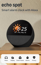 Amazon Echo Spot (latest model), Smart alarm clock with vibrant sound, Alexa and Bluetooth | Black