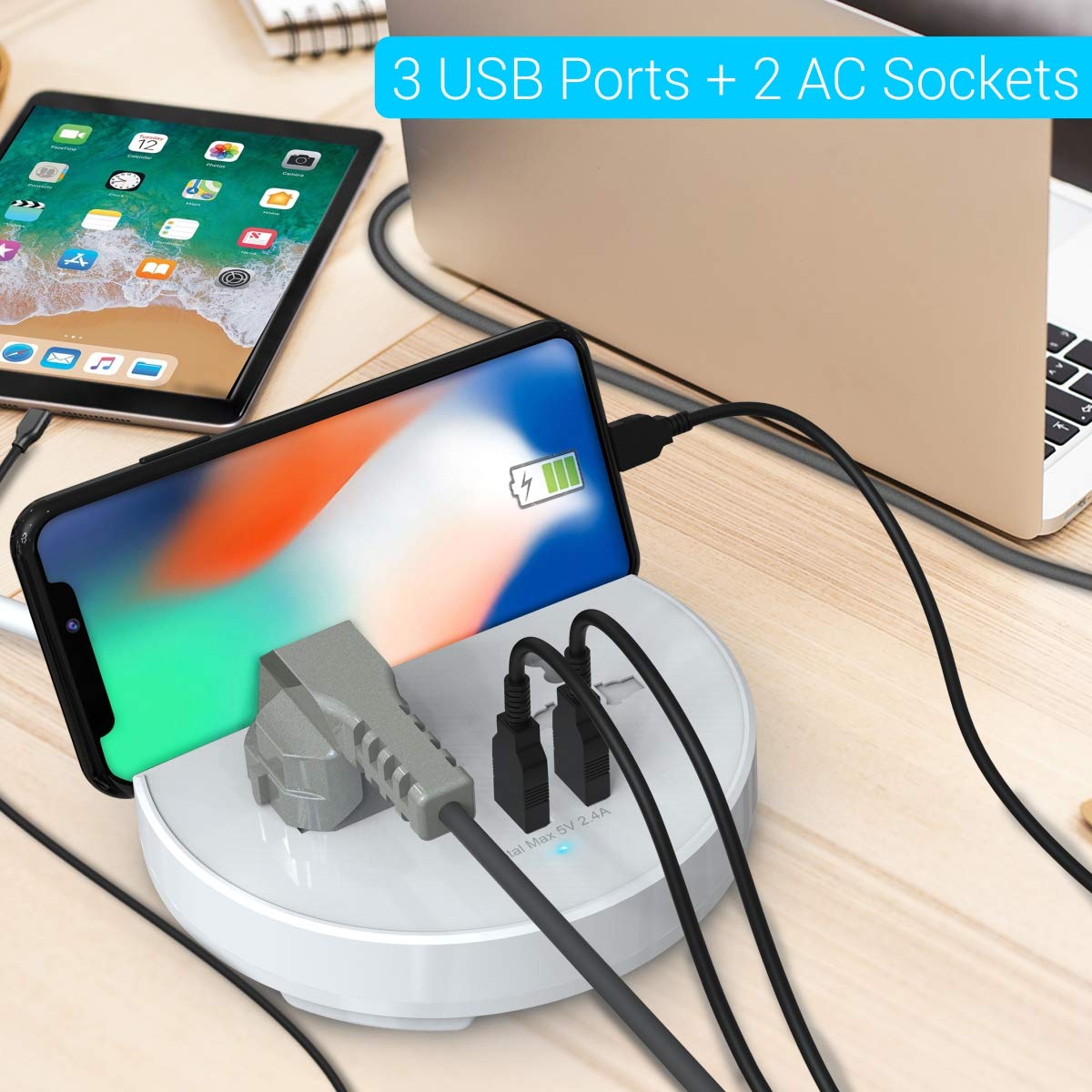 Portronics Power Bun Extension Board with 2 Universal Sockets & 3 USB Ports