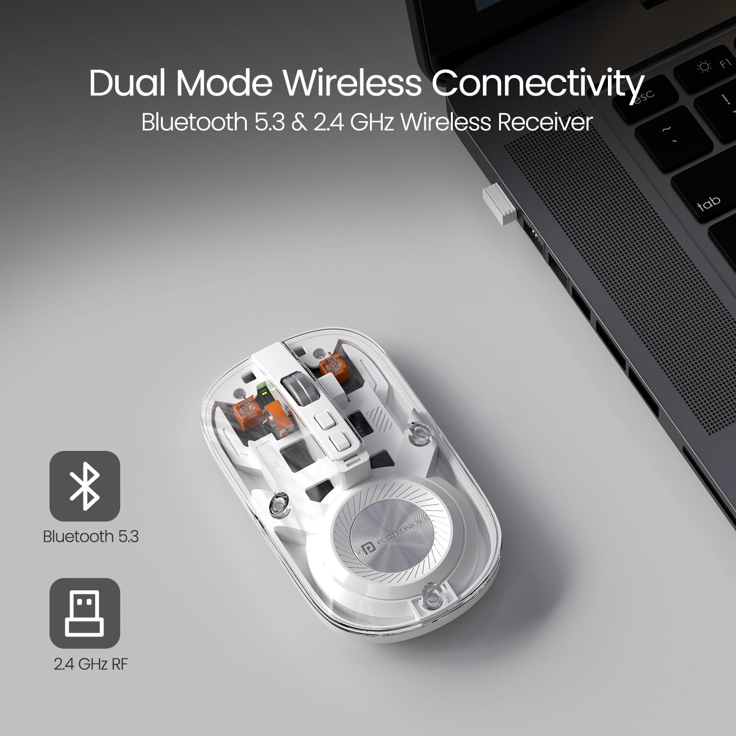 Portronics Toad 8 Transparent Wireless Bluetooth Mouse with Dual Wireless (BT + 2.4 GHz)