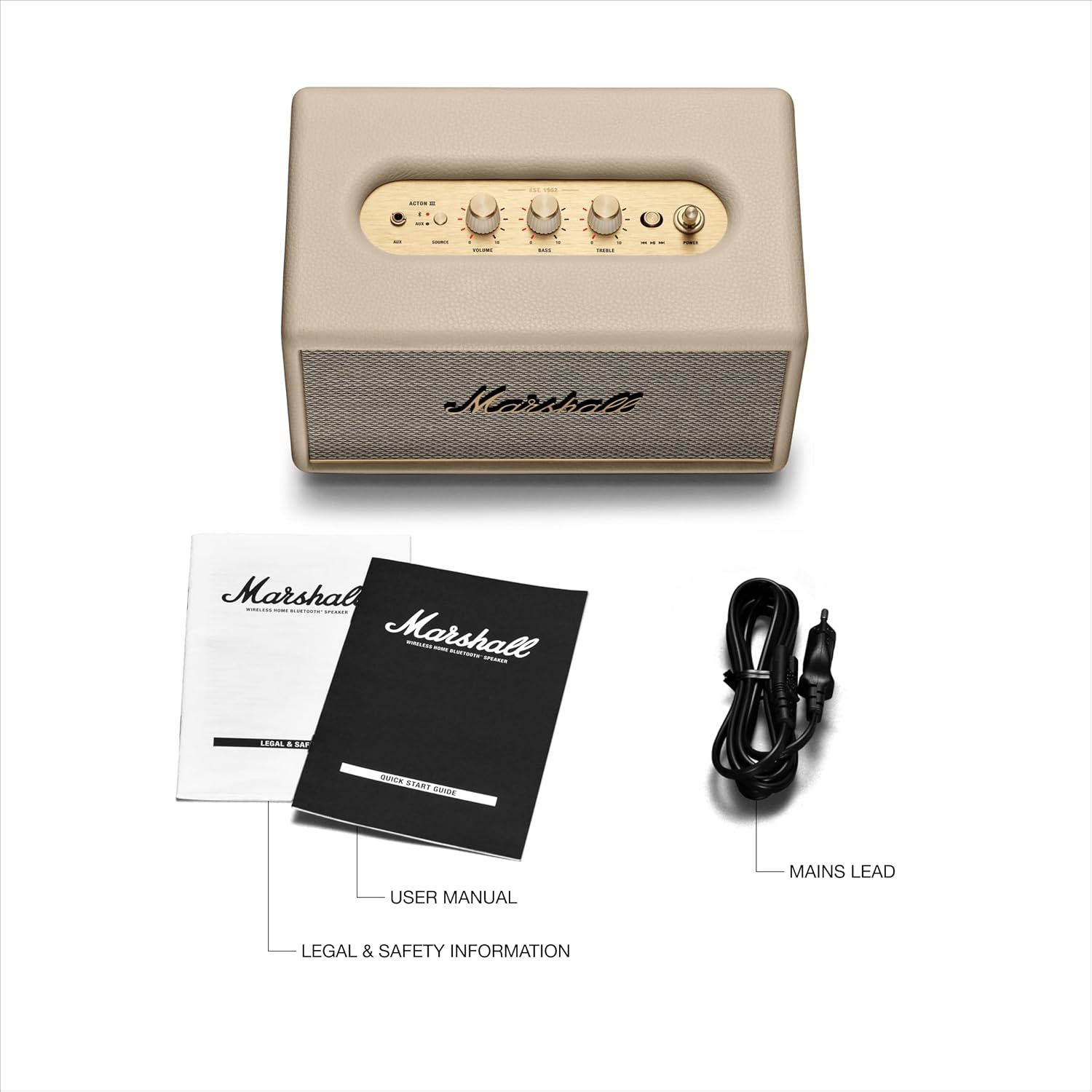 Marshall Acton III 60 W Bluetooth Powered Home Speaker, Cream