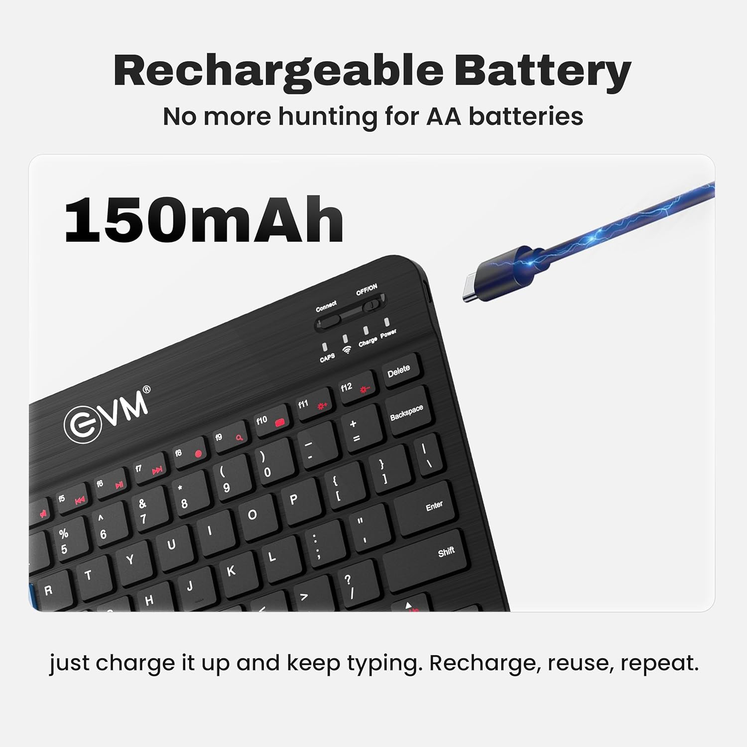 EVM EnEdge 9.7" Ultra-Slim Bluetooth Keyboard with Type-C Rechargeable Battery