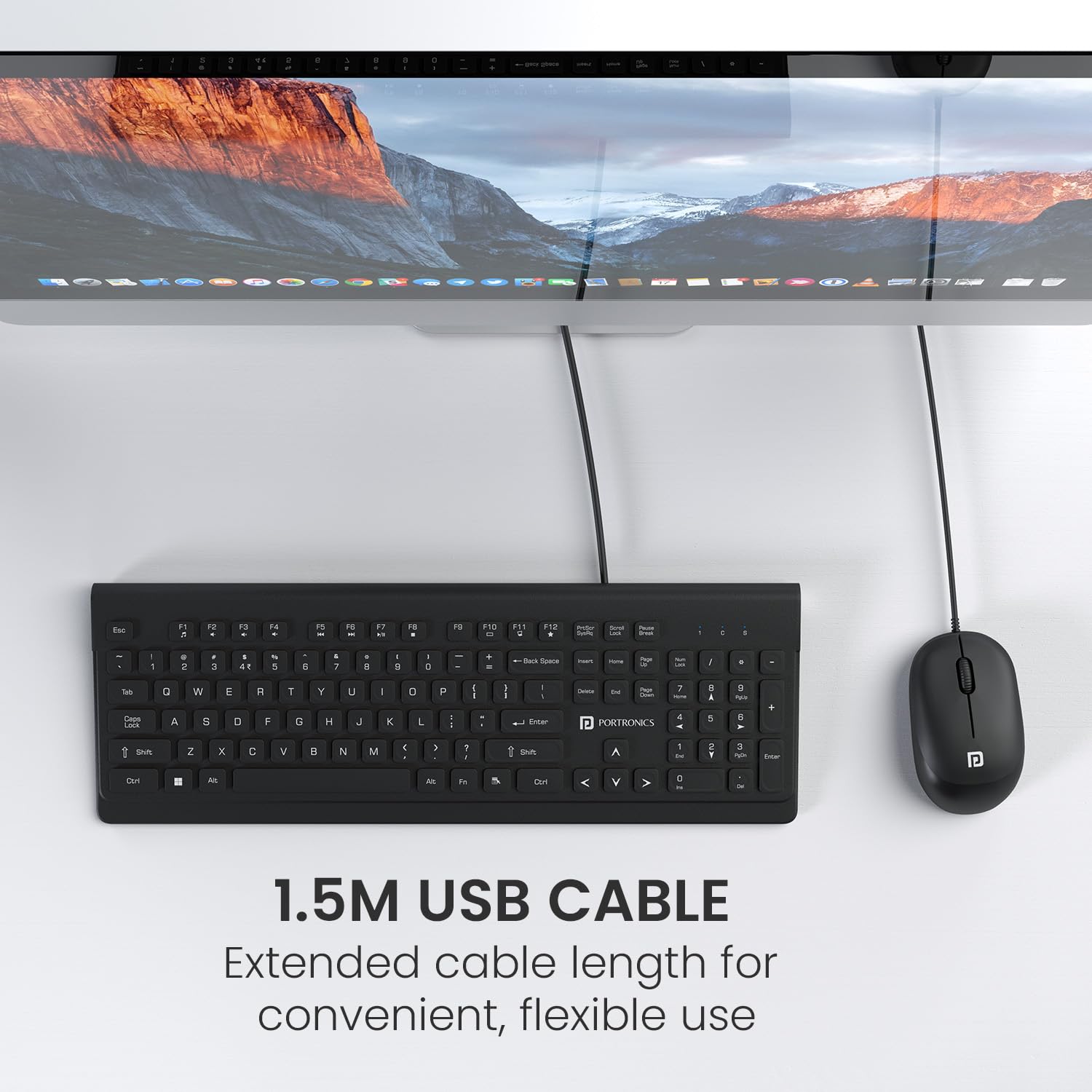 Portronics Keytonic Keyboard and Mouse Combo with USB Cable, 12 Function Shortcut Keys, Full-Sized Keyboard, High-Precision Mouse, for PC, Laptop (Black)