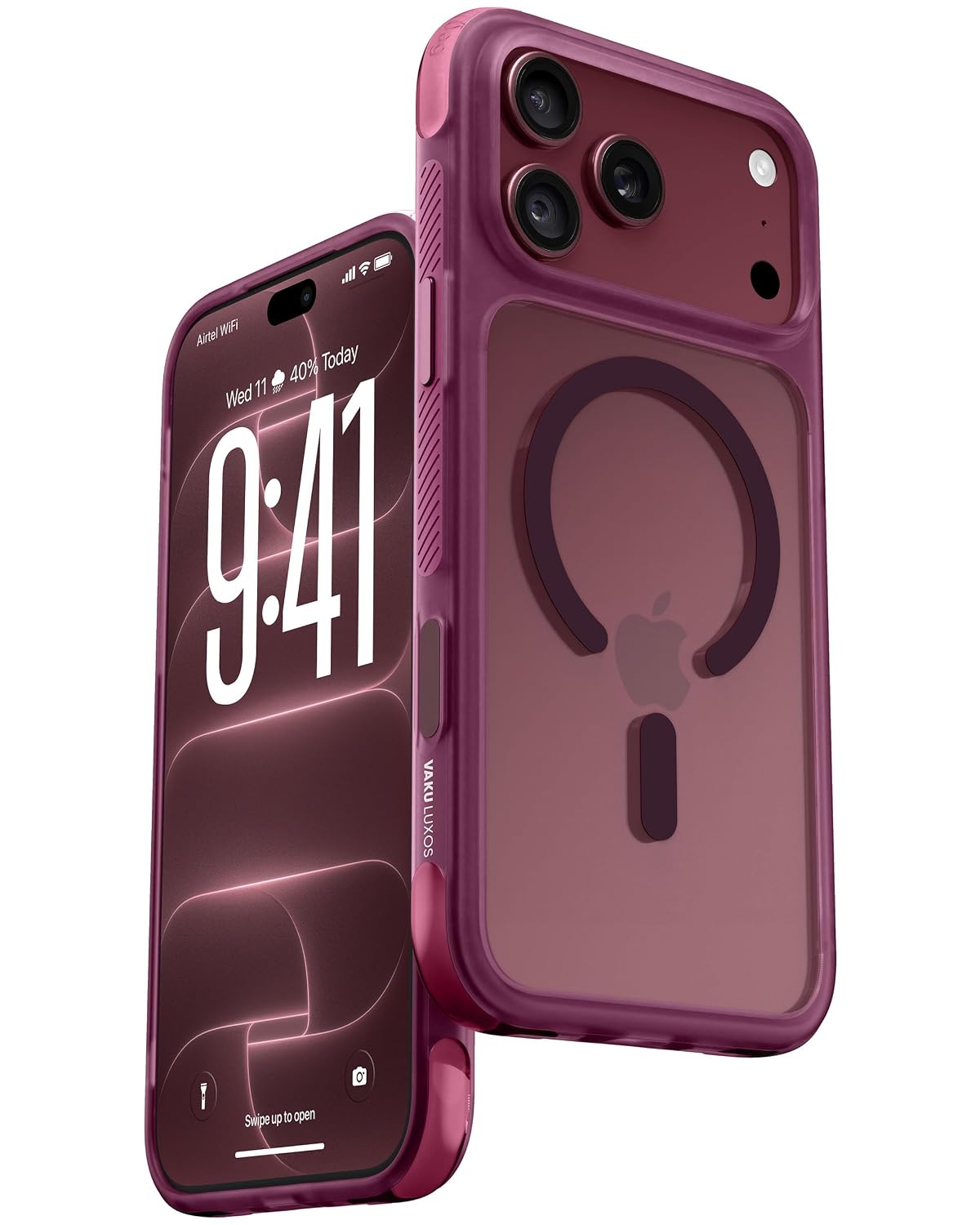 Vaku Luxos® AIRIXO Magpro Transparent TPU Back Cover Case for iPhone 18 Pro | Dark Cherry