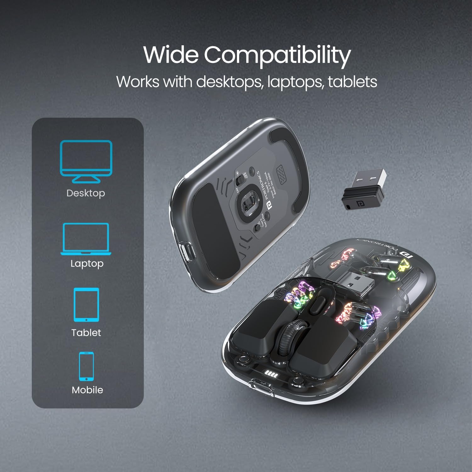 Portronics Toad 5 Transparent Bluetooth Mouse with 2.4 GHz