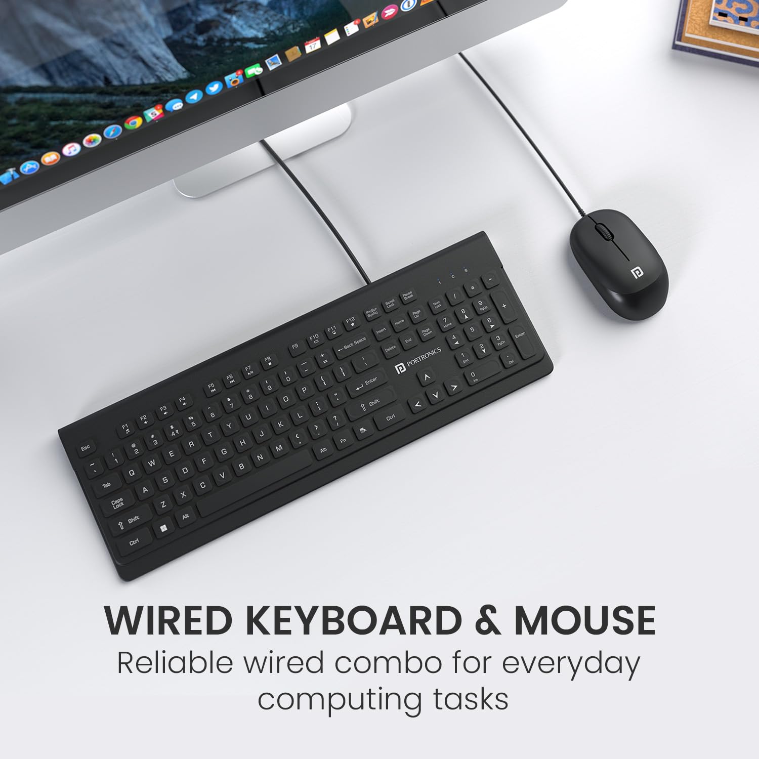 Portronics Keytonic Keyboard and Mouse Combo with USB Cable, 12 Function Shortcut Keys, Full-Sized Keyboard, High-Precision Mouse, for PC, Laptop (Black)