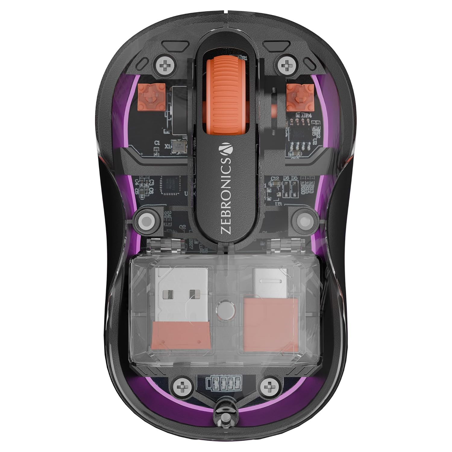 ZEBRONICS Sheer Plus Wireless Mouse, Dual Mode (2.4GHz + BT), Dual Bluetooth, Dual Dongle (USB A & USB C), Upto 3200 DPI, Silent Operation, RGB LED, 4 Buttons, for Mac | Laptop | Computer (Black)