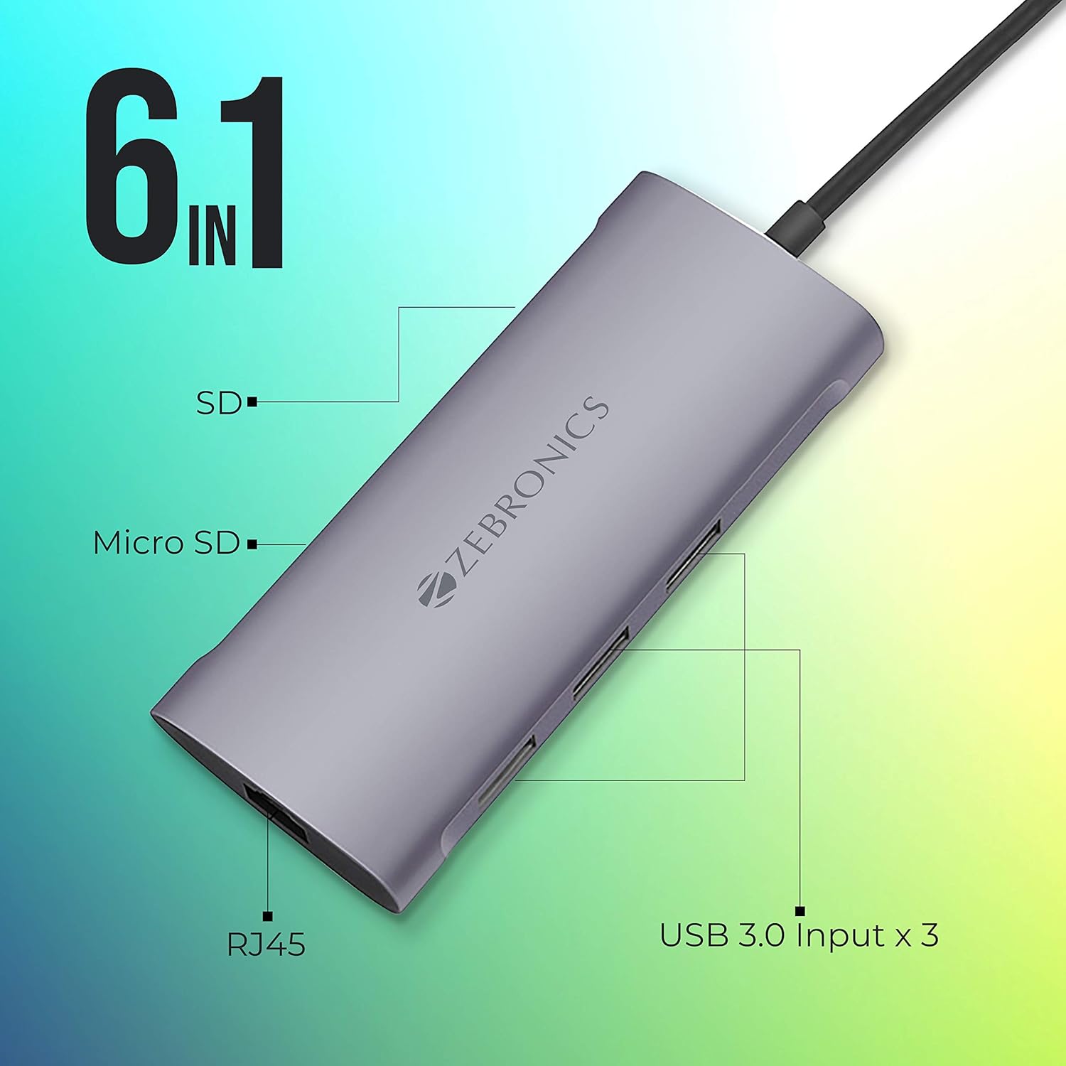 ZEBRONICS 6 in 1 USB Type C Multiport Adapter