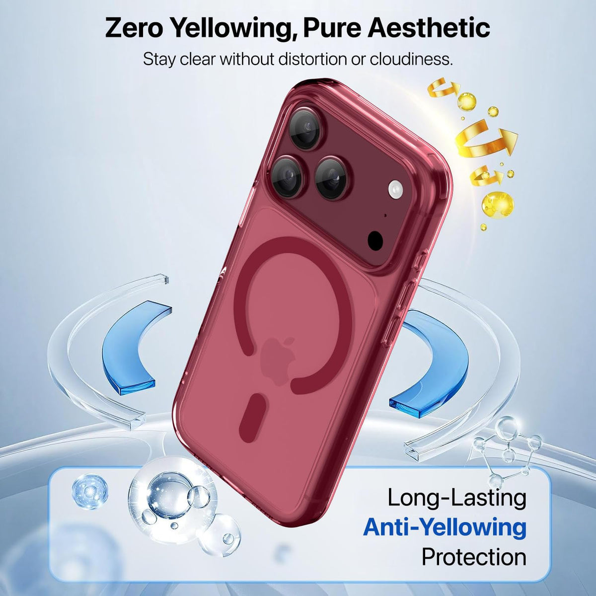 Vaku Luxos® KLYRA Magpro MagSafe Transparent TPU Back Cover Case for iPhone 18 Pro Max Crystal Clear |Dark Cherry