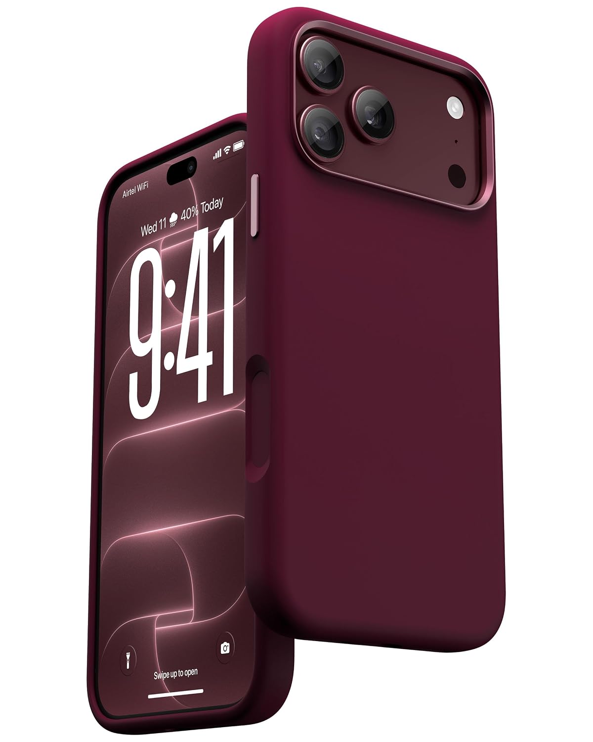 Vaku Luxos® Liquid Silicon Magpro TPU Back Cover Case for iPhone 18 Pro Soft Silk Matte Design | Dark Cherry