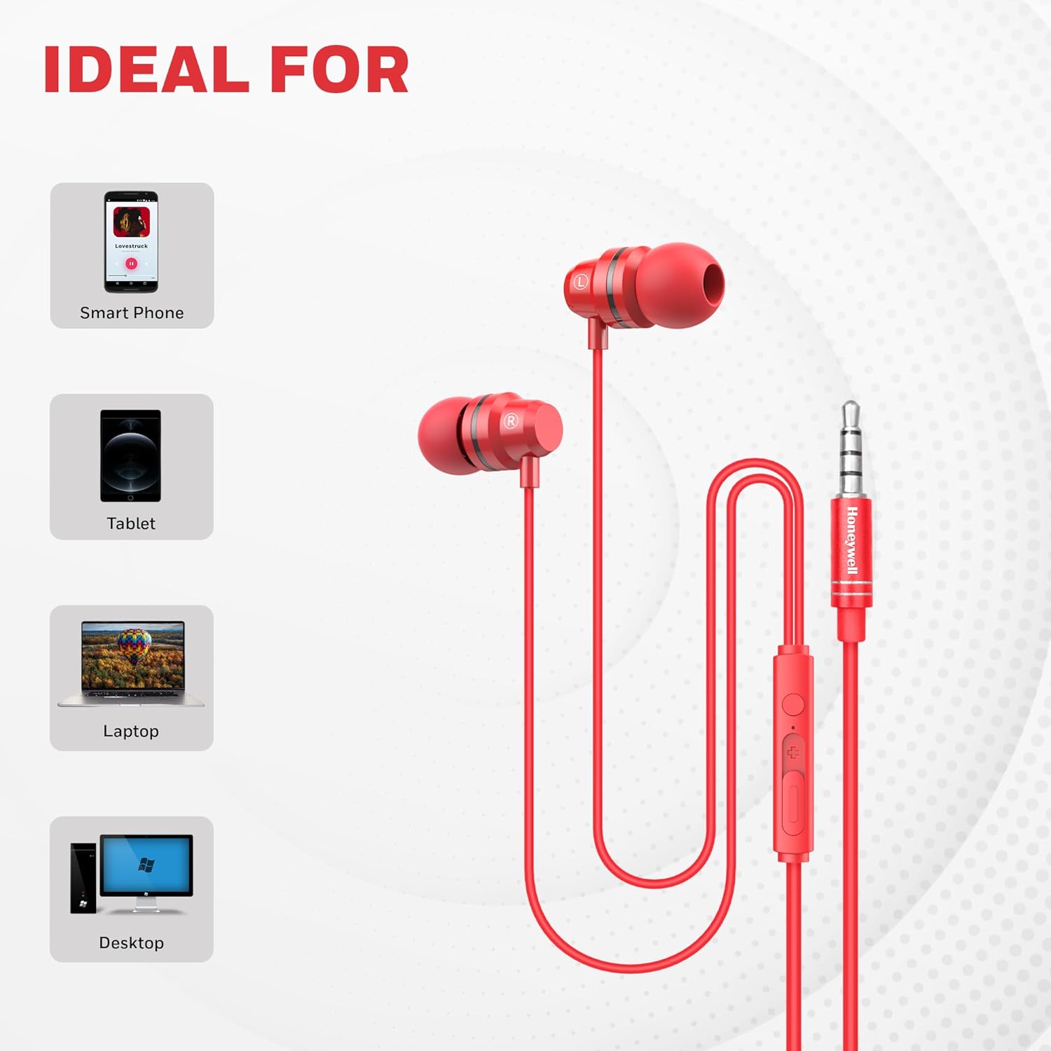 Honeywell Moxie V50 Wired Earphones with Built in Mic, 10mm*2 Drivers