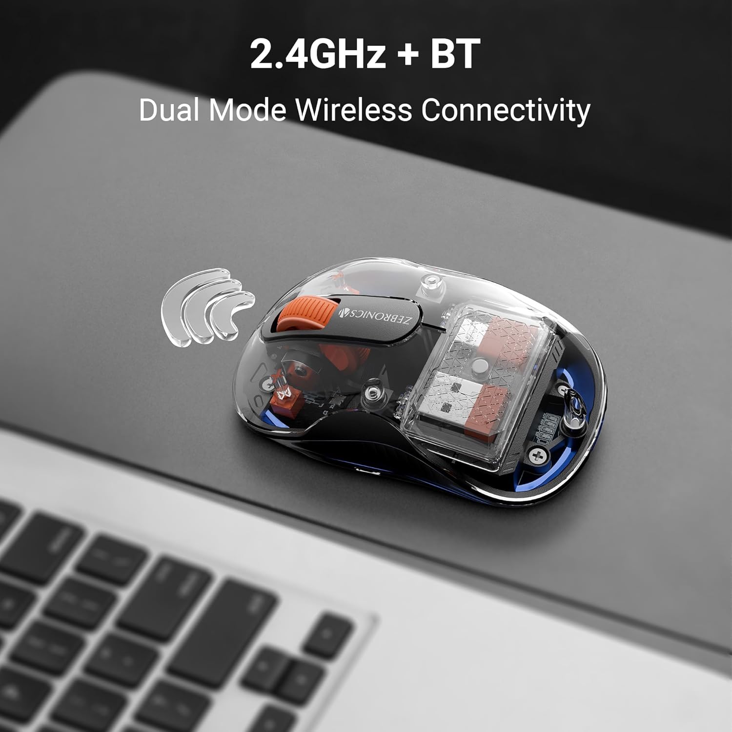 ZEBRONICS Sheer Plus Wireless Mouse, Dual Mode (2.4GHz + BT), Dual Bluetooth, Dual Dongle (USB A & USB C), Upto 3200 DPI, Silent Operation, RGB LED, 4 Buttons, for Mac | Laptop | Computer (Black)