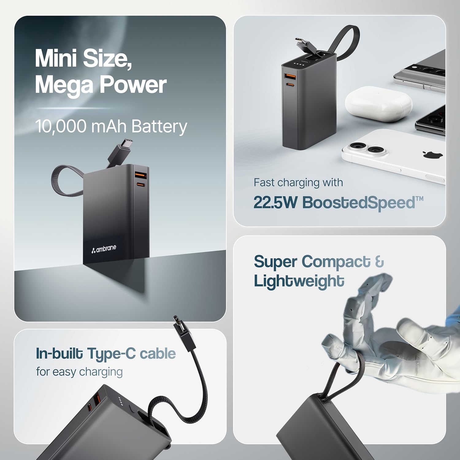 Ambrane 10000mAh Smallest Pocket Size Powerbank