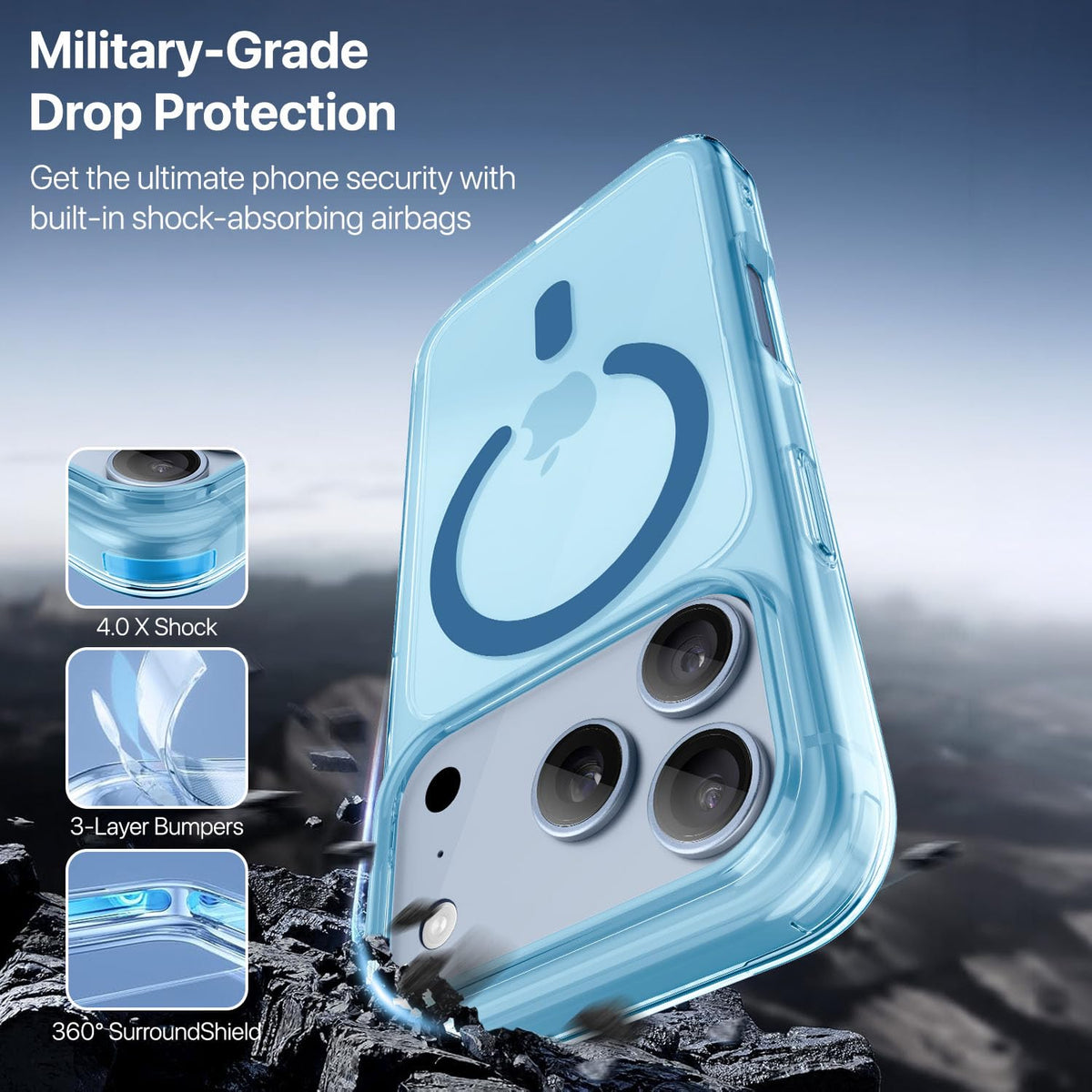 Vaku Luxos® KLYRA Magpro MagSafe Transparent TPU Back Cover Case for iPhone 18 Pro Max Crystal Clear |Blue
