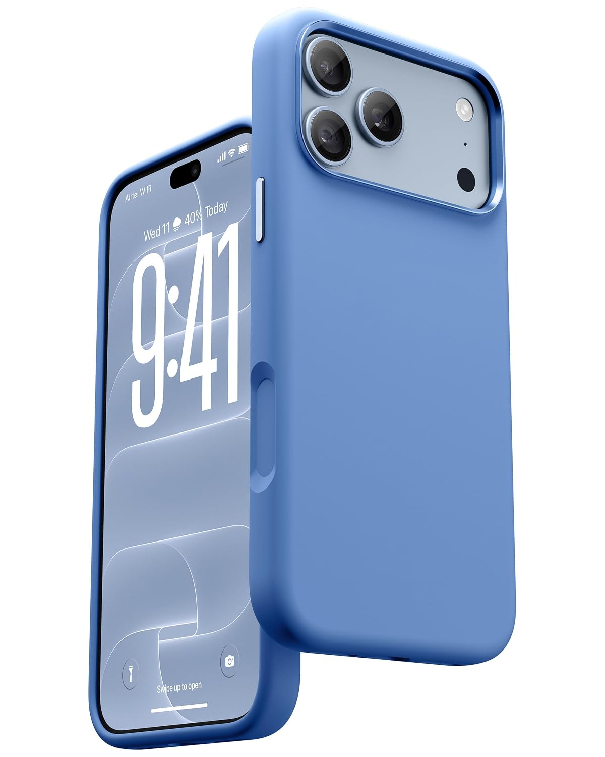 Vaku Luxos® Liquid Silicon Magpro TPU Back Cover Case for iPhone 18 Pro Soft Silk Matte Design | Light Blue