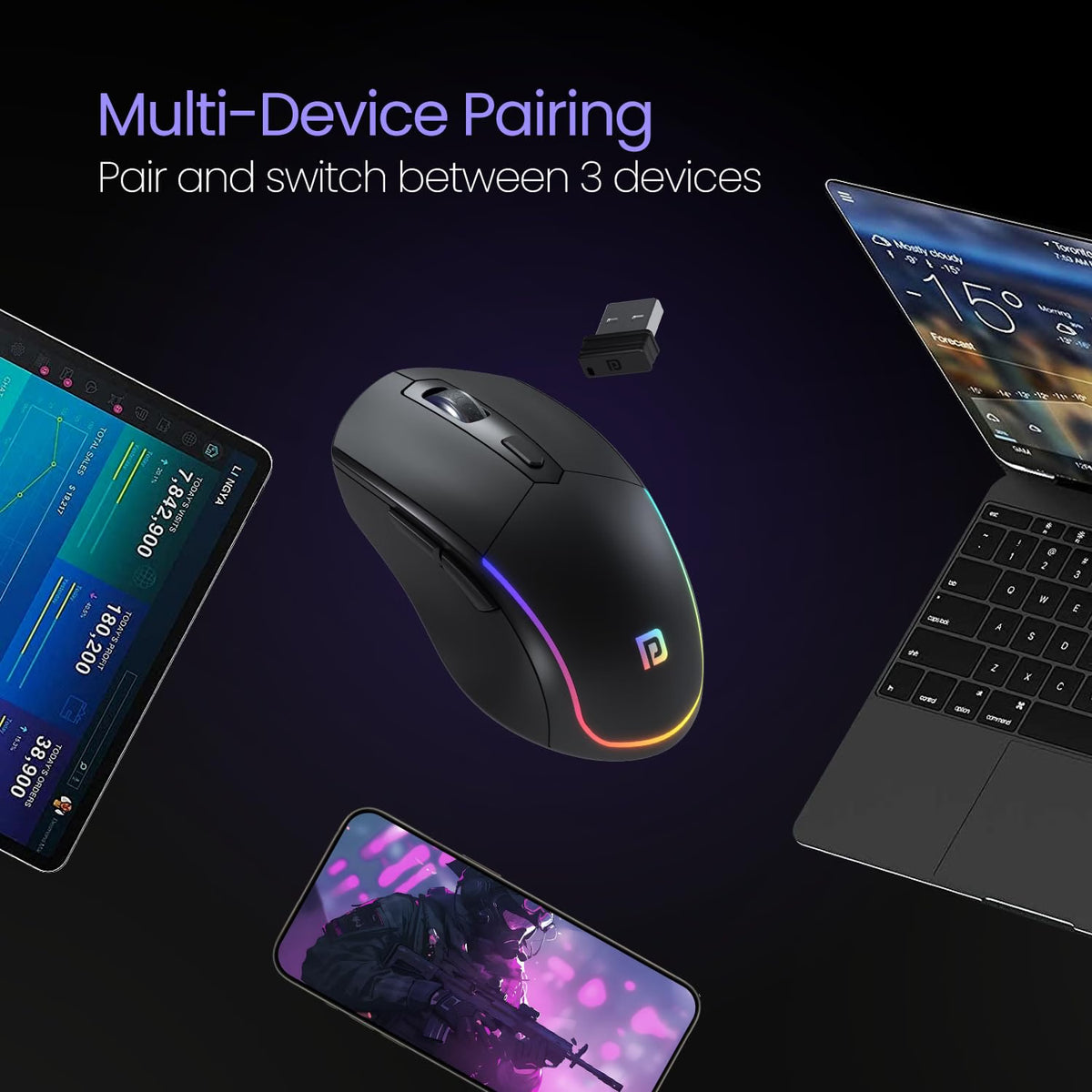 Portronics Toad One Bluetooth Mouse with 2.4 GHz & BT 5.3 Dual Wireless