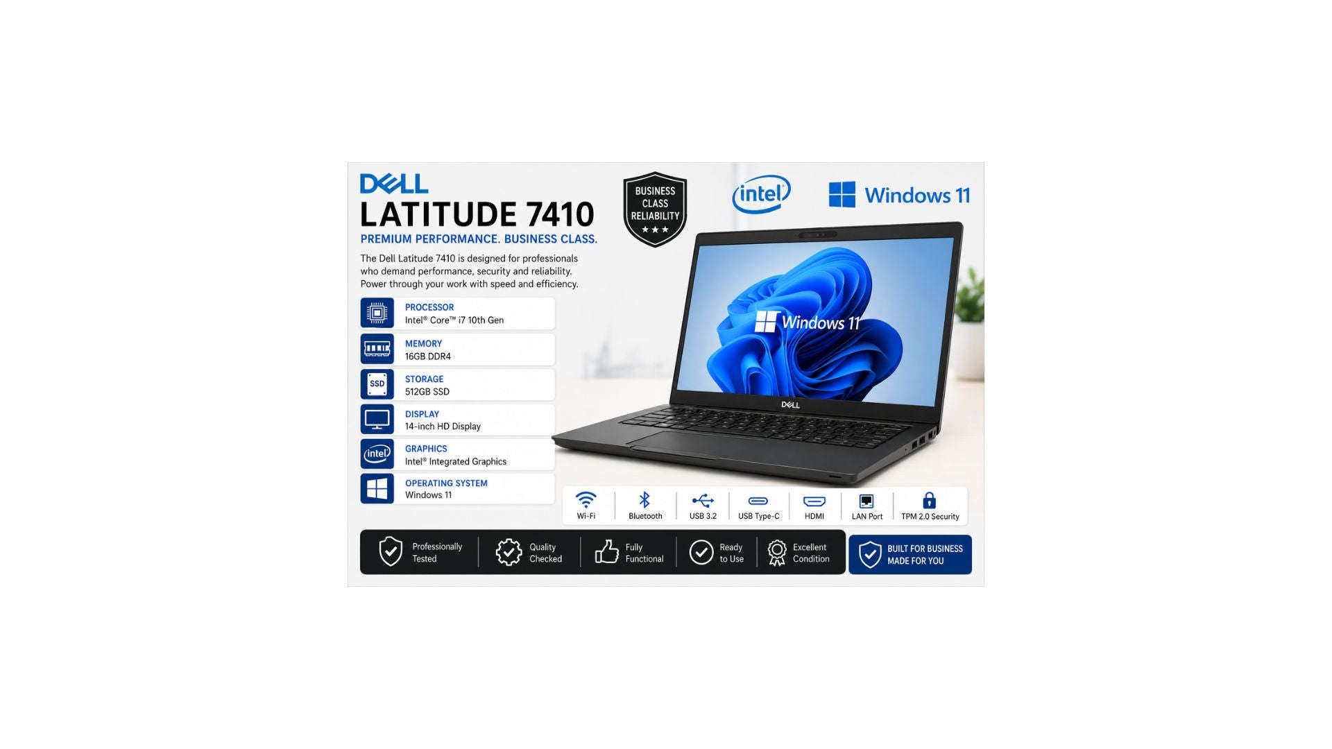 Refurbished Dell Latitude 7410 i7 10th Gen | 16GB RAM | 512GB SSD | Windows 11