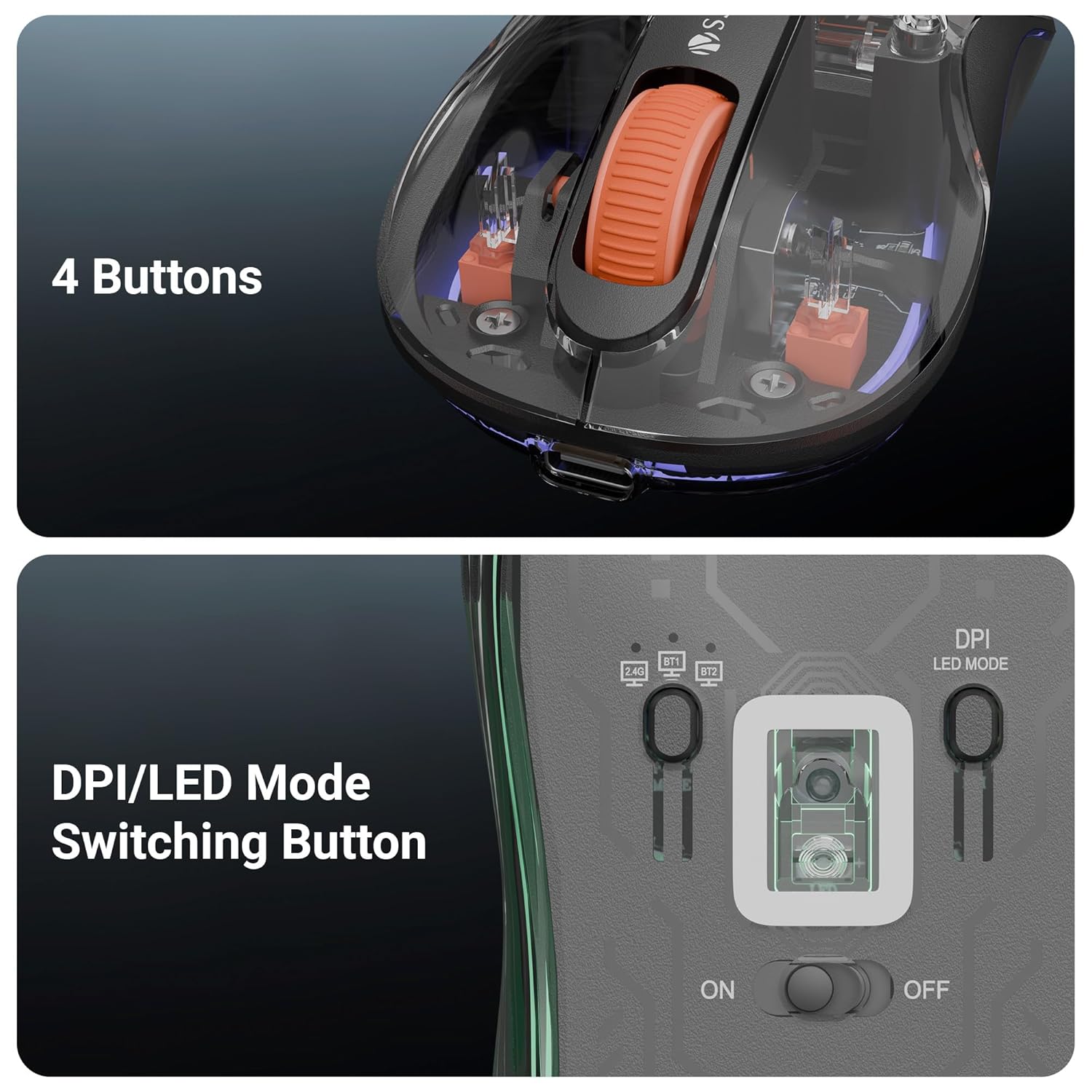 ZEBRONICS Sheer Plus Wireless Mouse, Dual Mode (2.4GHz + BT), Dual Bluetooth, Dual Dongle (USB A & USB C), Upto 3200 DPI, Silent Operation, RGB LED, 4 Buttons, for Mac | Laptop | Computer (Black)